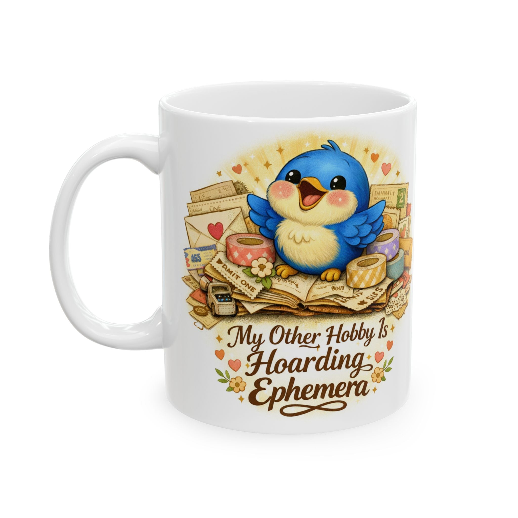Ephemera Lover Bluebird Mug – Junk Journaling & Scrapbooking Gift for Paper Collectors