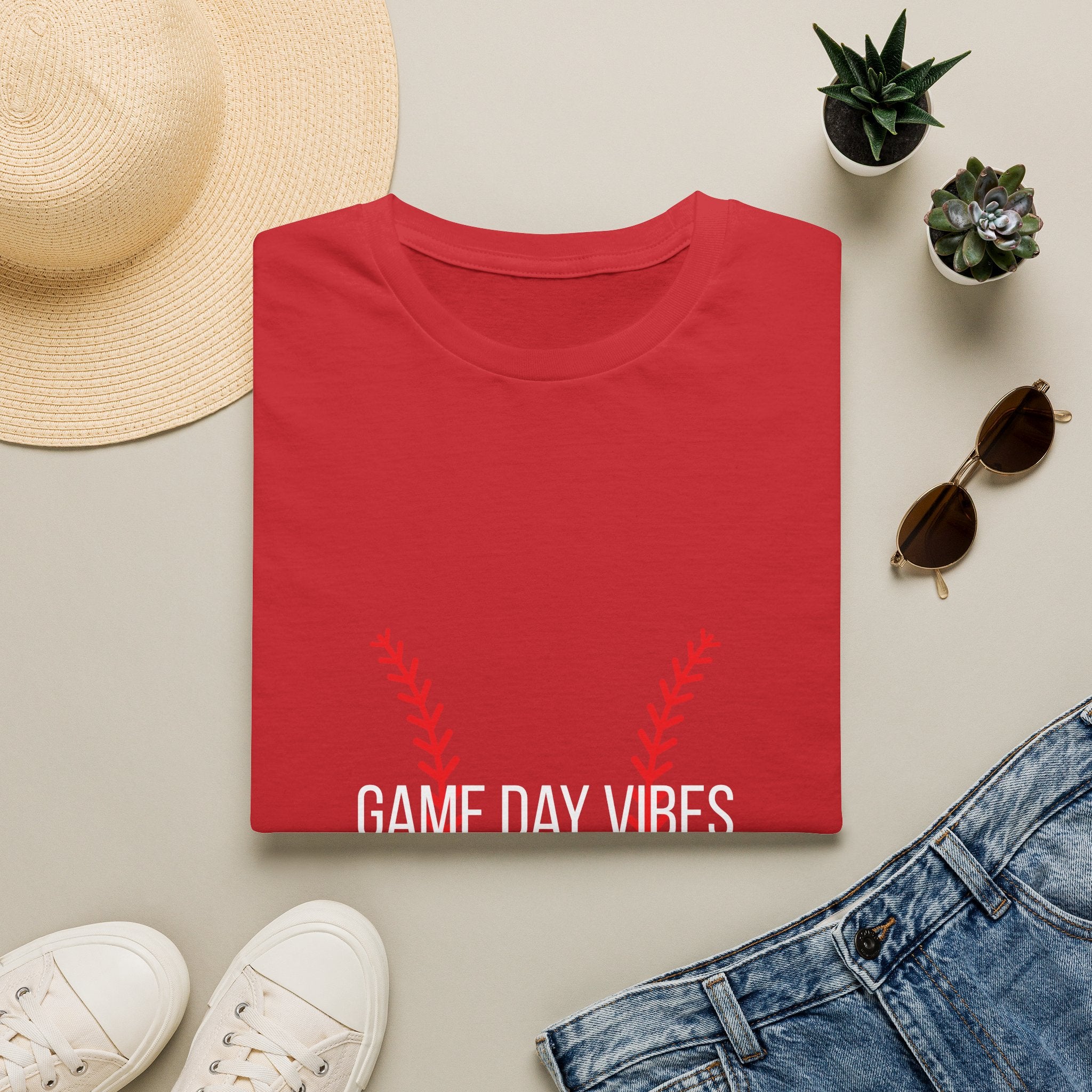 Baseball Stitch Tee — Minimal Red Stitch Design T-Shirt