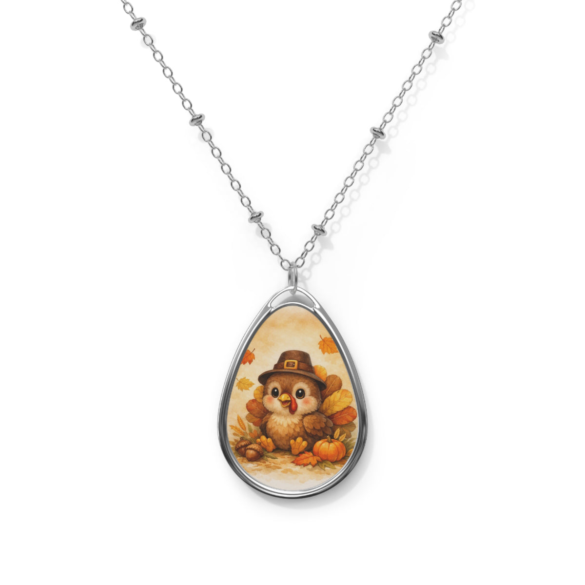 Cute Fall Turkey Teardrop Necklace — Thanksgiving Gift | Autumn Jewelry