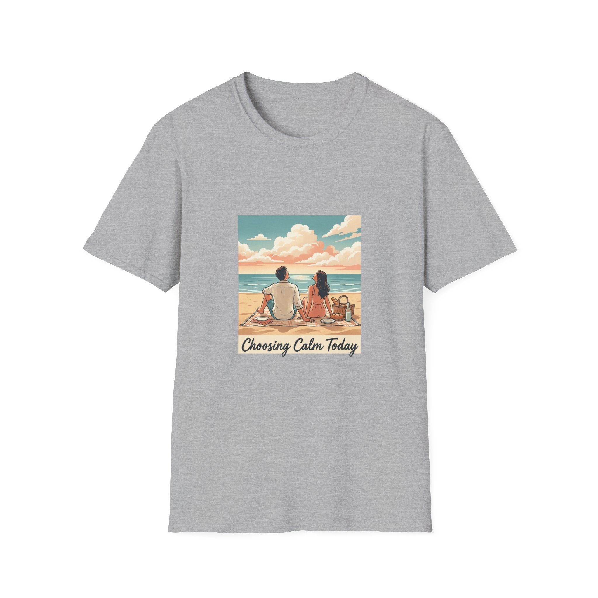 Beach Couples T-Shirt — 'Choosing Calm Today' Scenic Ocean Shirt