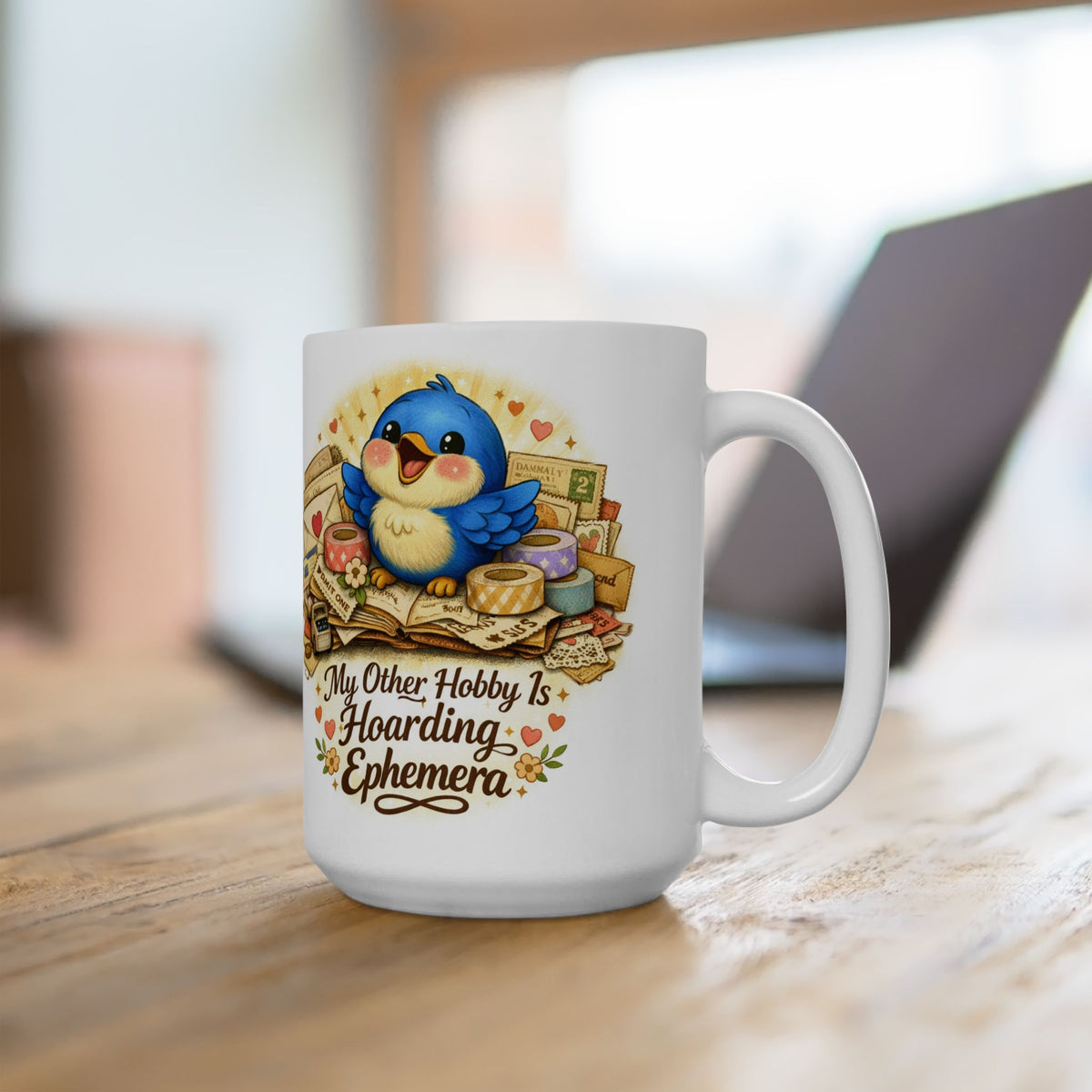 Ephemera Lover Bluebird Mug – Junk Journaling & Scrapbooking Gift for Paper Collectors