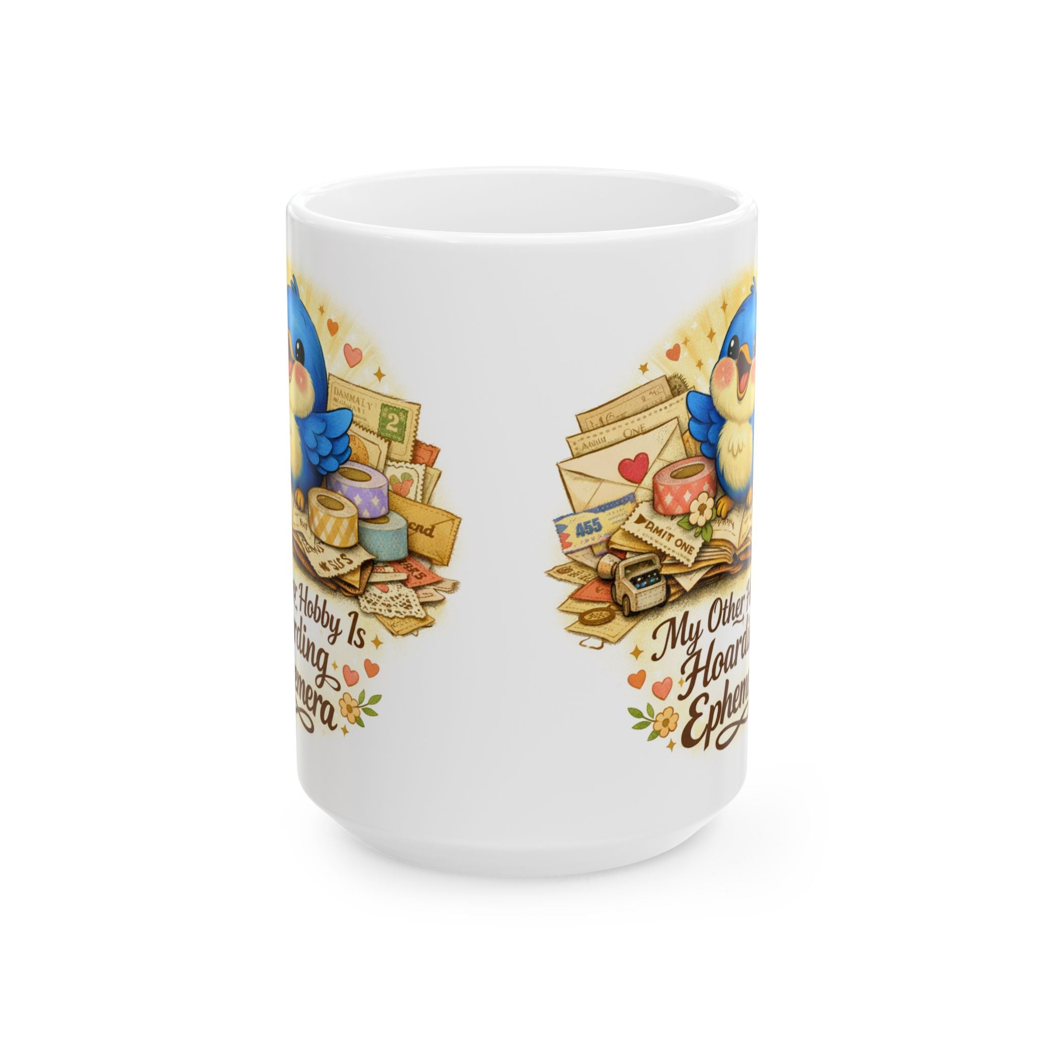 Ephemera Lover Bluebird Mug – Junk Journaling & Scrapbooking Gift for Paper Collectors