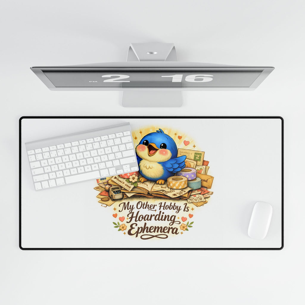 Ephemera Lover Bluebird Desk Mat – Craft Room Mat for Junk Journalers & Paper Collectors