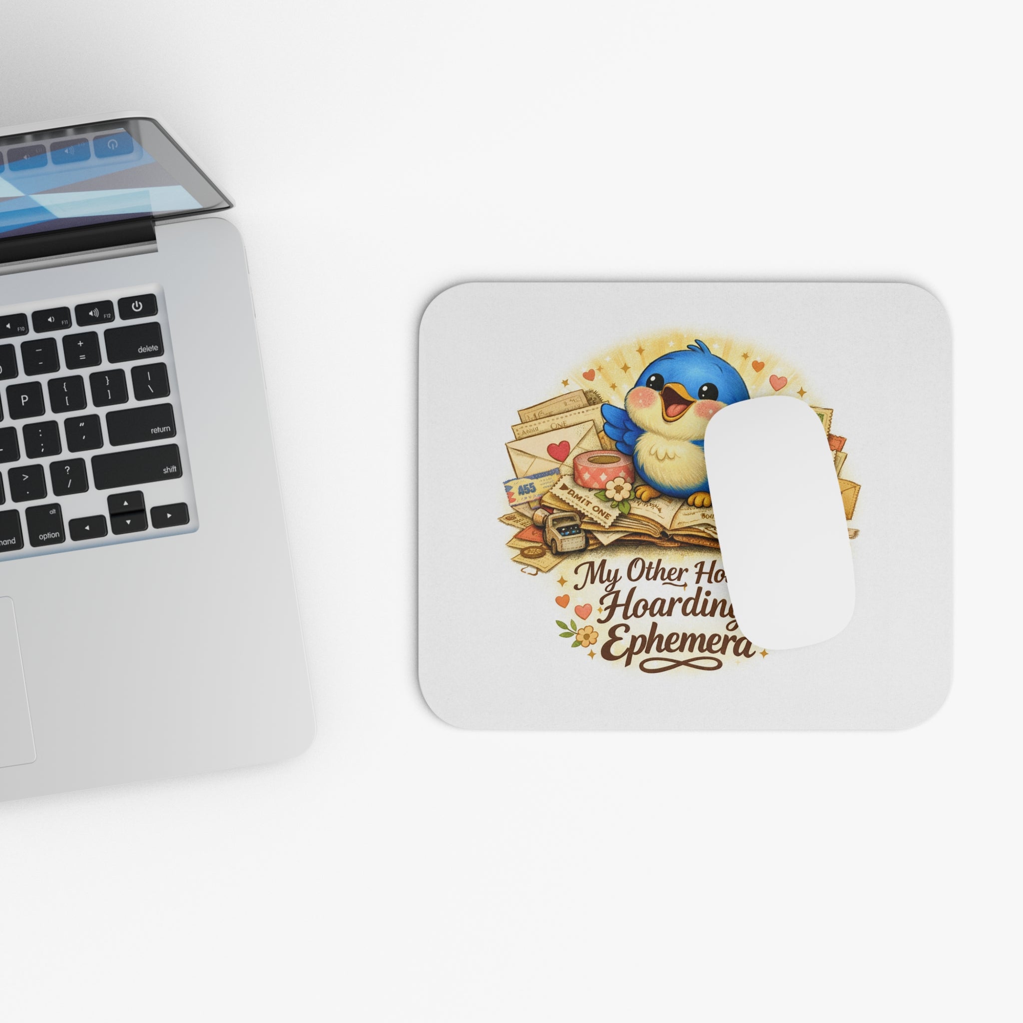 Ephemera Lover Bluebird Mouse Pad – Desk Mat for Junk Journalers, Scrapbookers & Paper Collectors