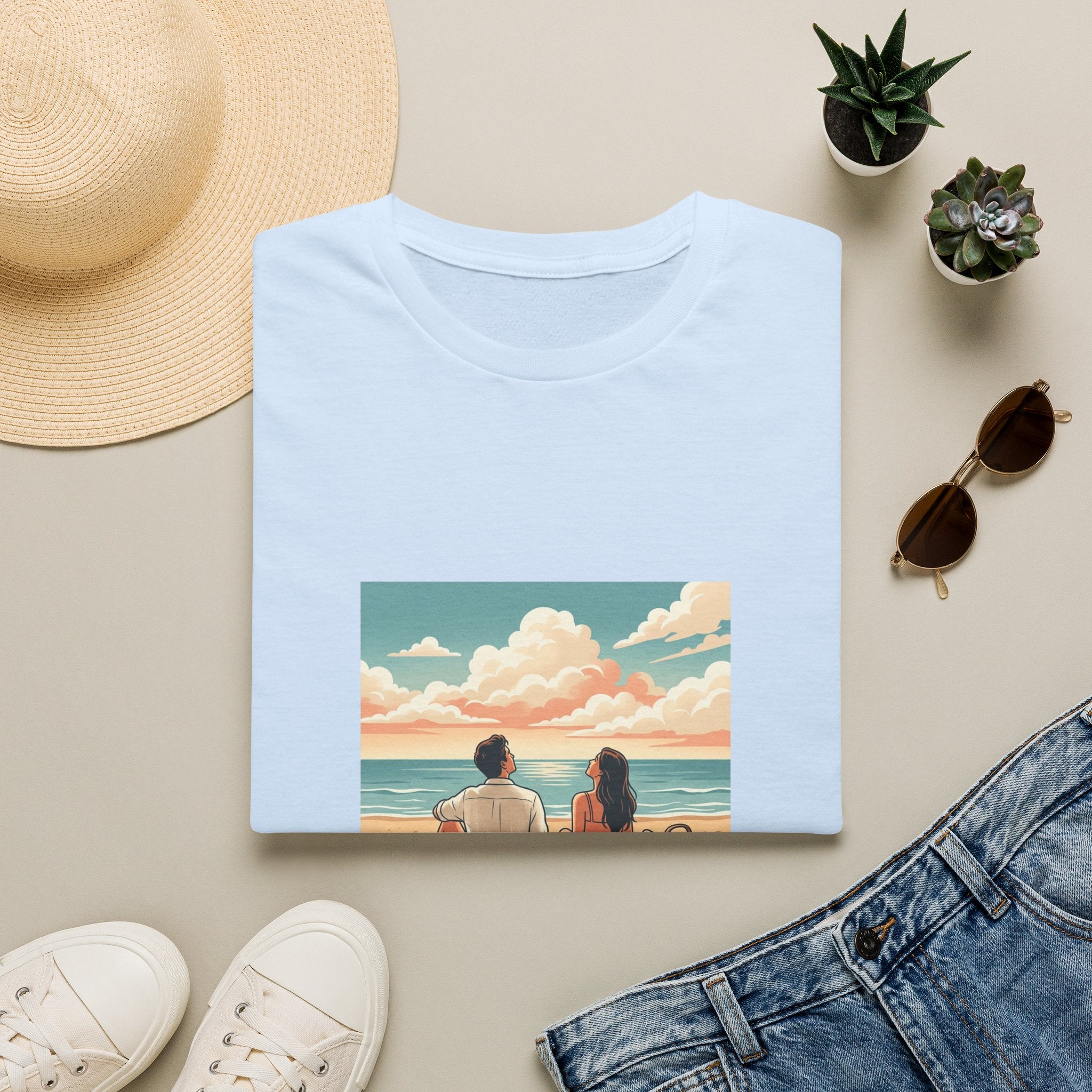 Beach Couples T-Shirt — 'Choosing Calm Today' Scenic Ocean Shirt