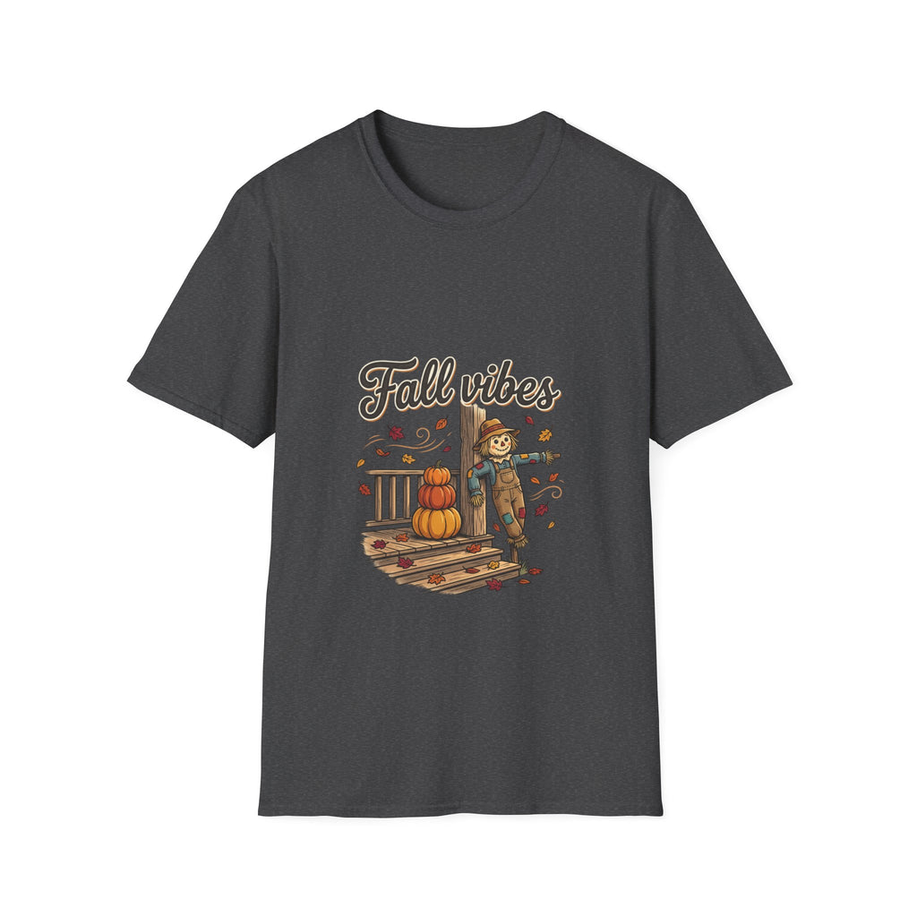 Fall Vibes T-Shirt — Cute Scarecrow & Pumpkin Autumn Graphic Tee