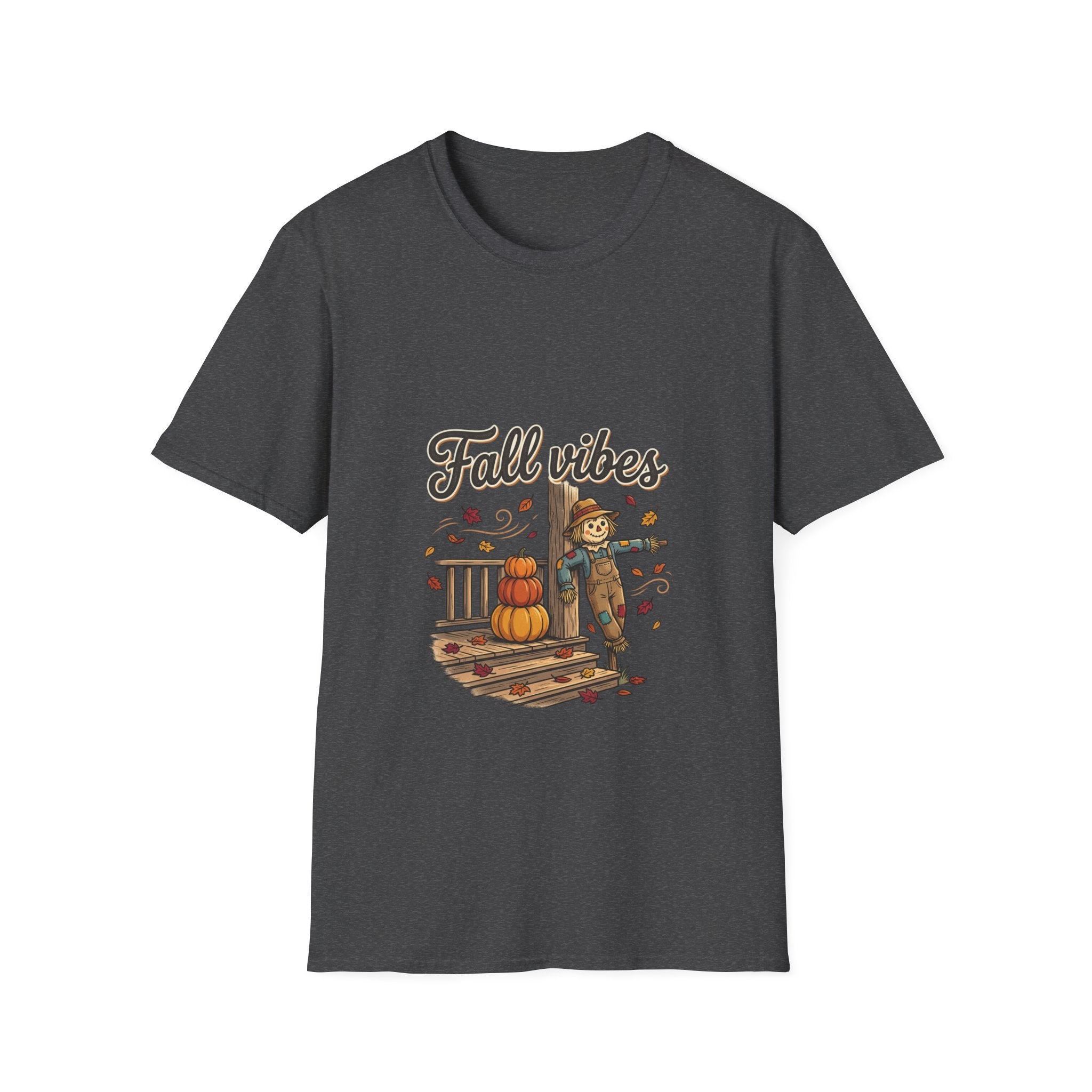 Fall Vibes T-Shirt — Cute Scarecrow & Pumpkin Autumn Graphic Tee