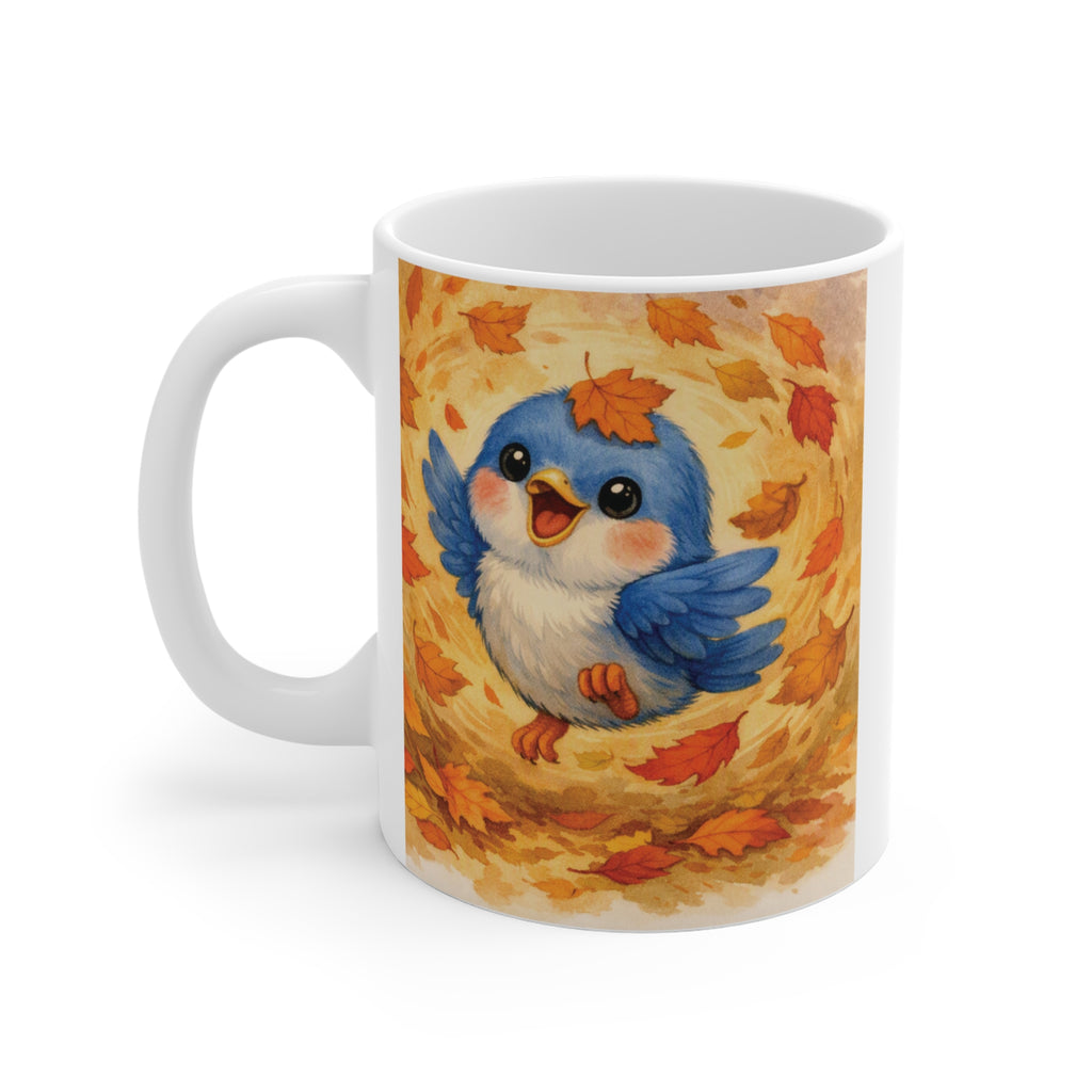 Bluebird in Swirling Leaves Fall Mug – Watercolor Autumn Coffee Cup