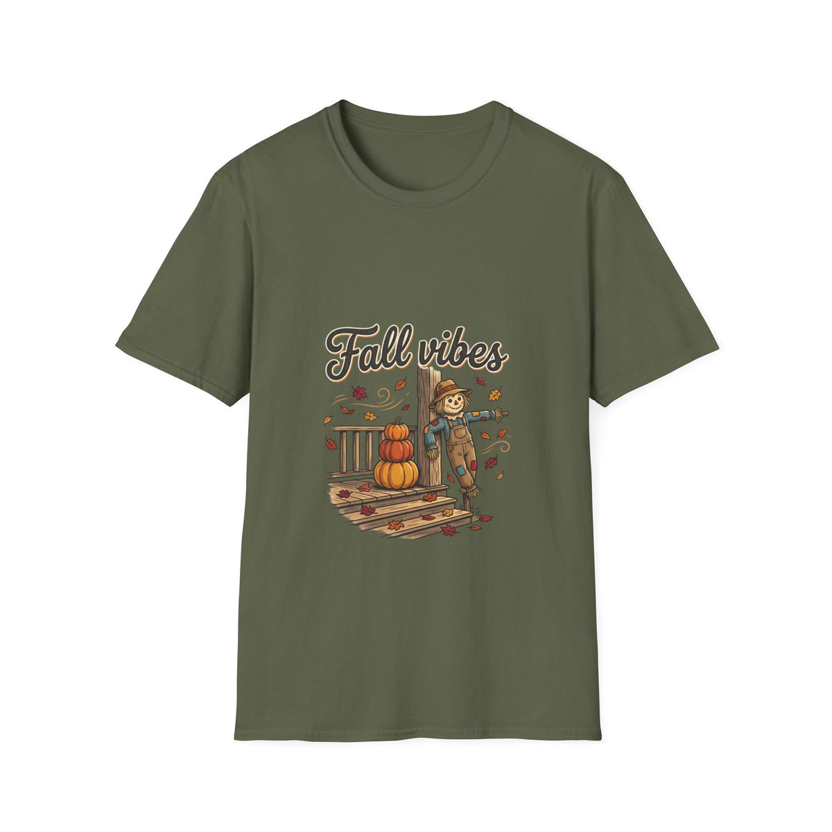 Fall Vibes T‑Shirt | Cute Scarecrow Autumn Tee | Cozy Fall Leaves Shirt | Pumpkin Patch Outfit | Fall Graphic Tee