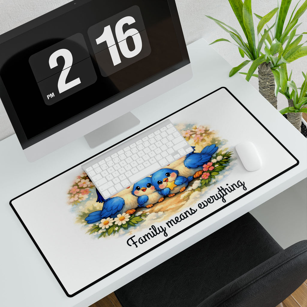 Family Bluebirds Desk Mat – Sentimental Office Décor for Moms, Grandmas & Nature Lovers