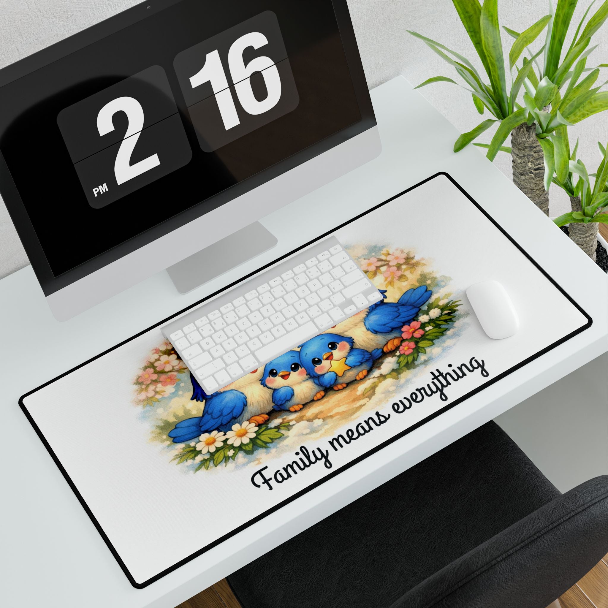 Family Bluebirds Desk Mat – Sentimental Office Décor for Moms, Grandmas & Nature Lovers