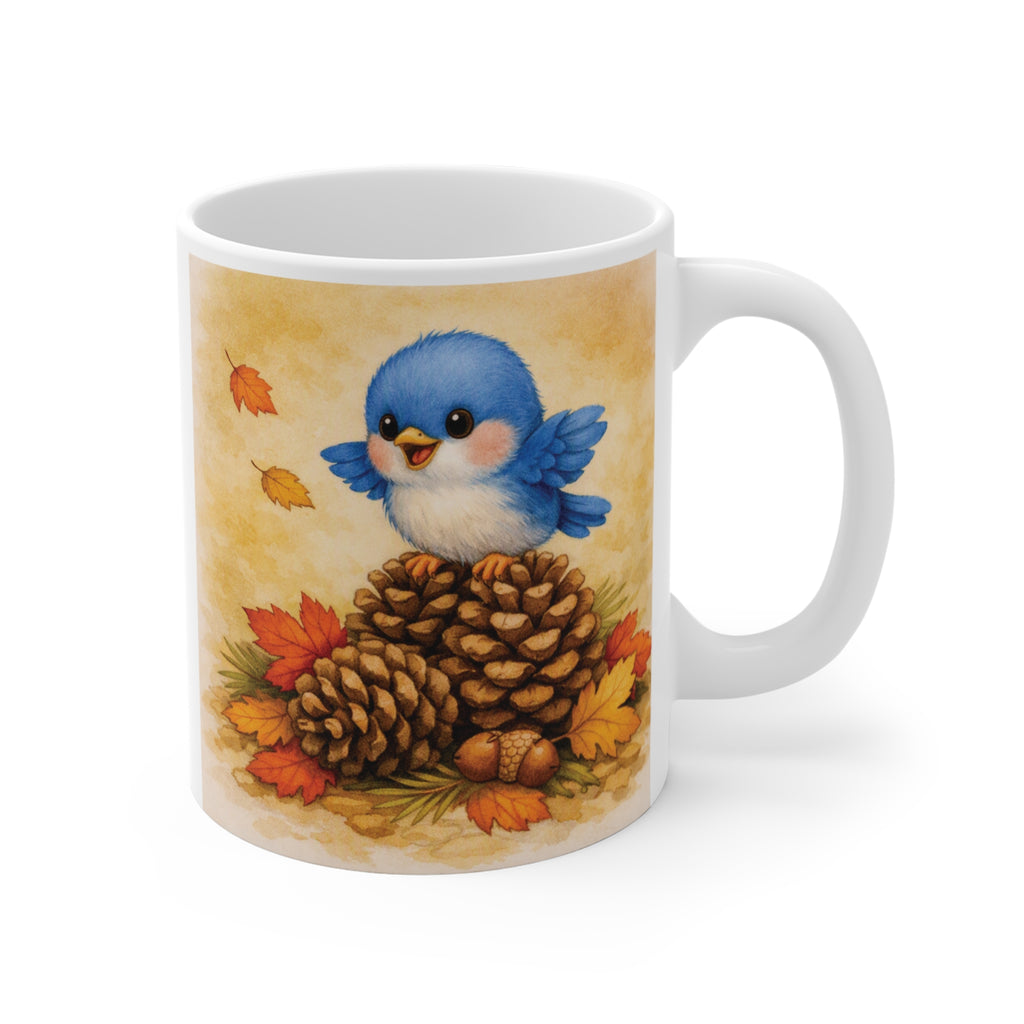 Bluebird on Pinecones Mug – Cozy Woodland Watercolor Coffee Cup