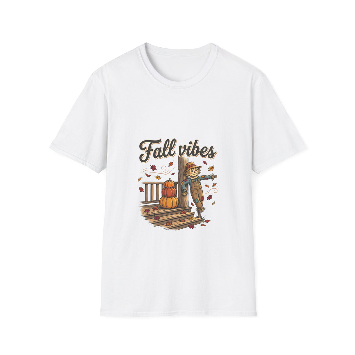 Fall Vibes T‑Shirt | Cute Scarecrow Autumn Tee | Cozy Fall Leaves Shirt | Pumpkin Patch Outfit | Fall Graphic Tee