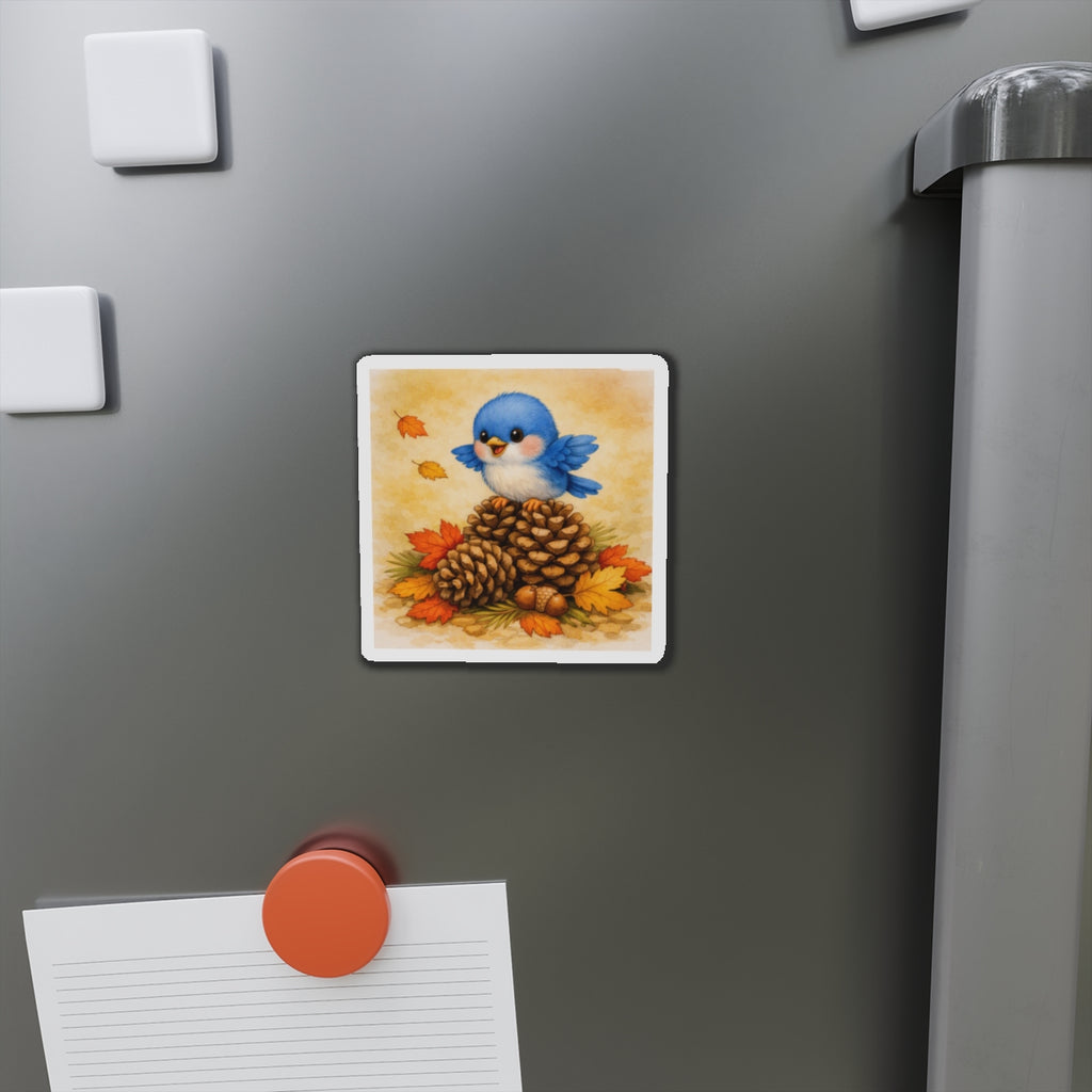 Bluebird Pinecone Magnet  Cute Fall Fridge Magnet  Autumn Leaves Kitchen Decor  Woodland Bird Magnet  Cozy Seasonal Gift