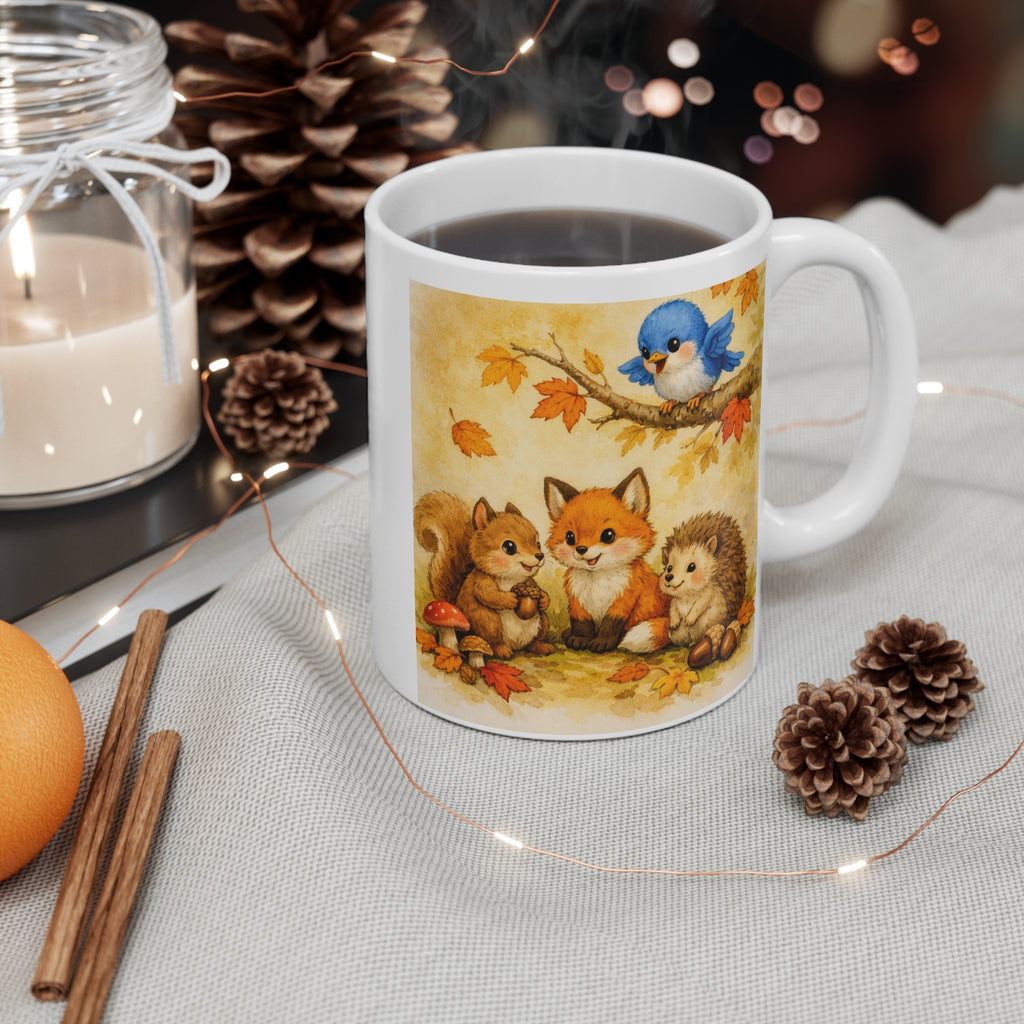Bluebird Woodland Friends Mug – Cute Fall Animals Watercolor Coffee Cup