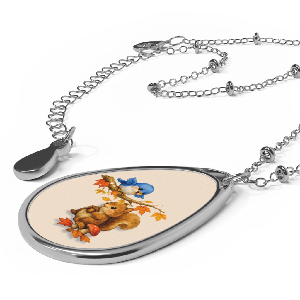 Woodland Friends Teardrop Necklace – Bluebird & Squirrel Storybook Pendant