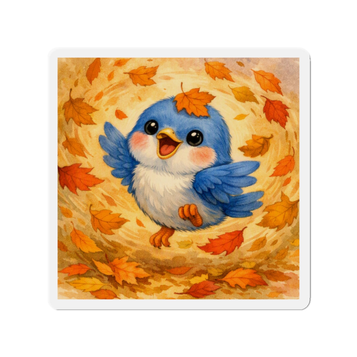 Swirling Leaves Bluebird Die‑Cut Magnet – Cozy Fall Watercolor Design