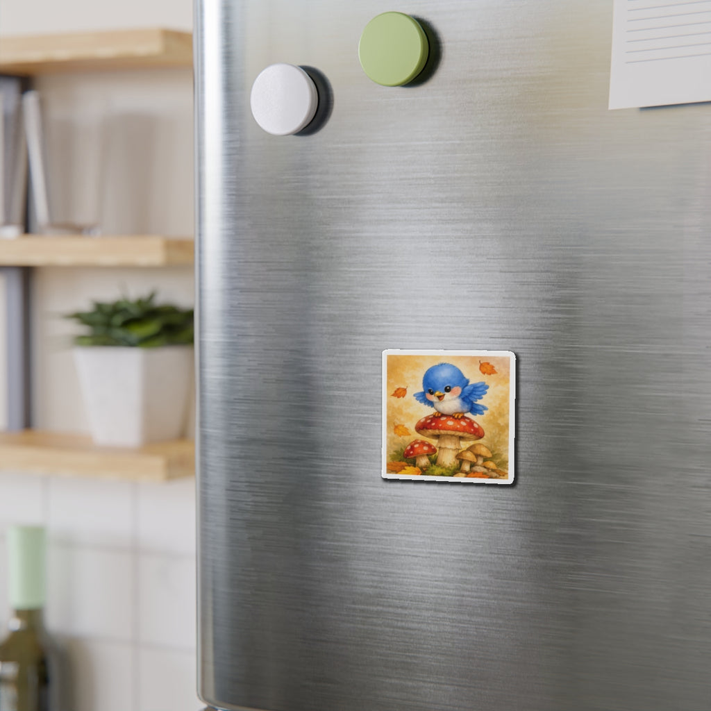 Bluebird Mushroom Magnet  Cute Fall Fridge Magnet  Autumn Woodland Kitchen Decor  Whimsical Bird Magnet  Cozy Seasonal Gift