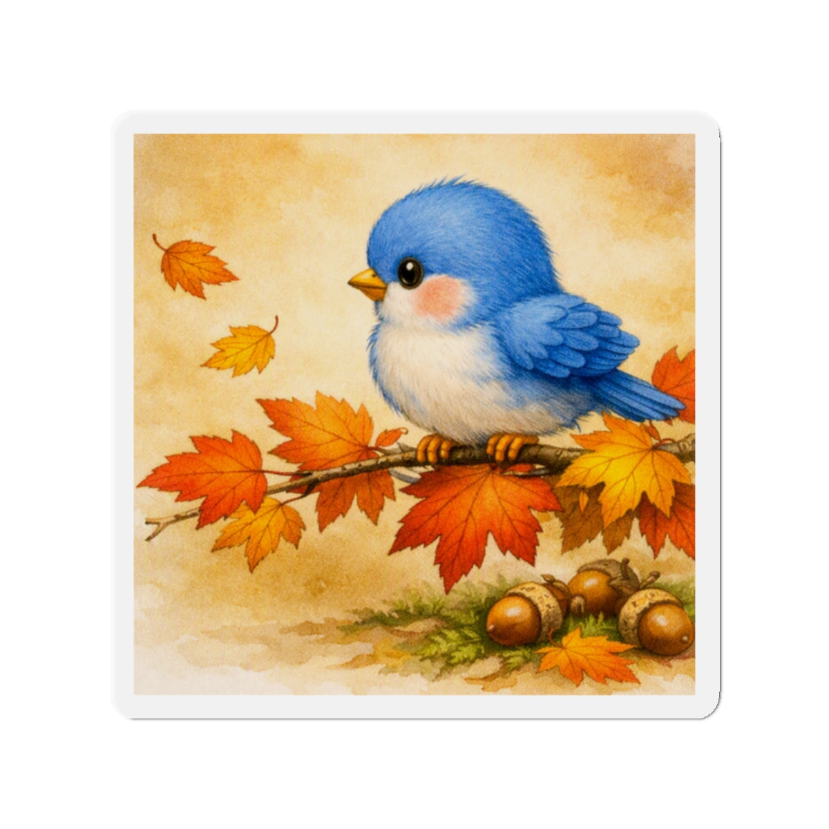 Bluebird Maple Branch Magnet  Cute Fall Fridge Magnet  Autumn Leaves Kitchen Decor  Woodland Bird Magnet  Cozy Seasonal Gift