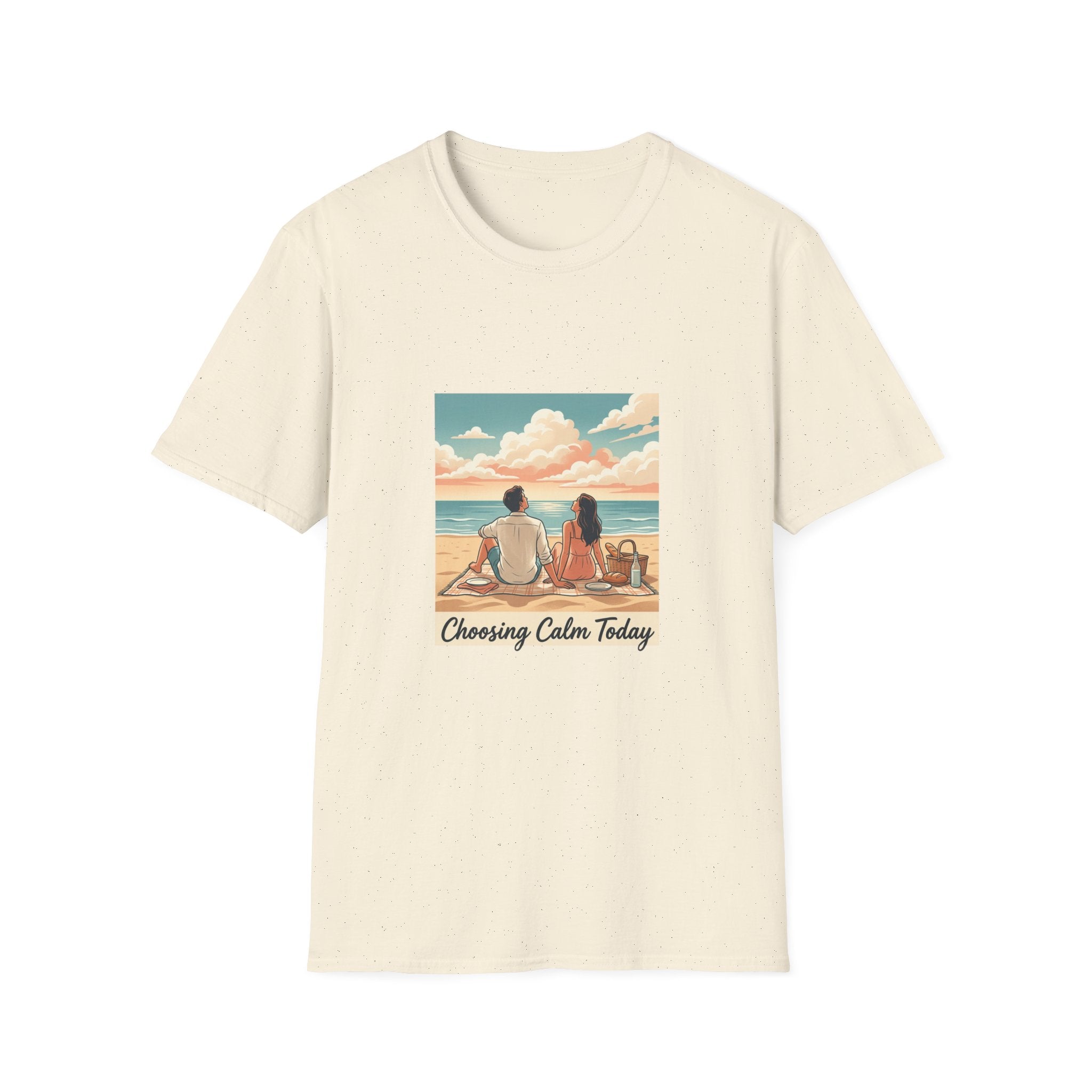 Beach Couples T-Shirt — 'Choosing Calm Today' Scenic Ocean Shirt