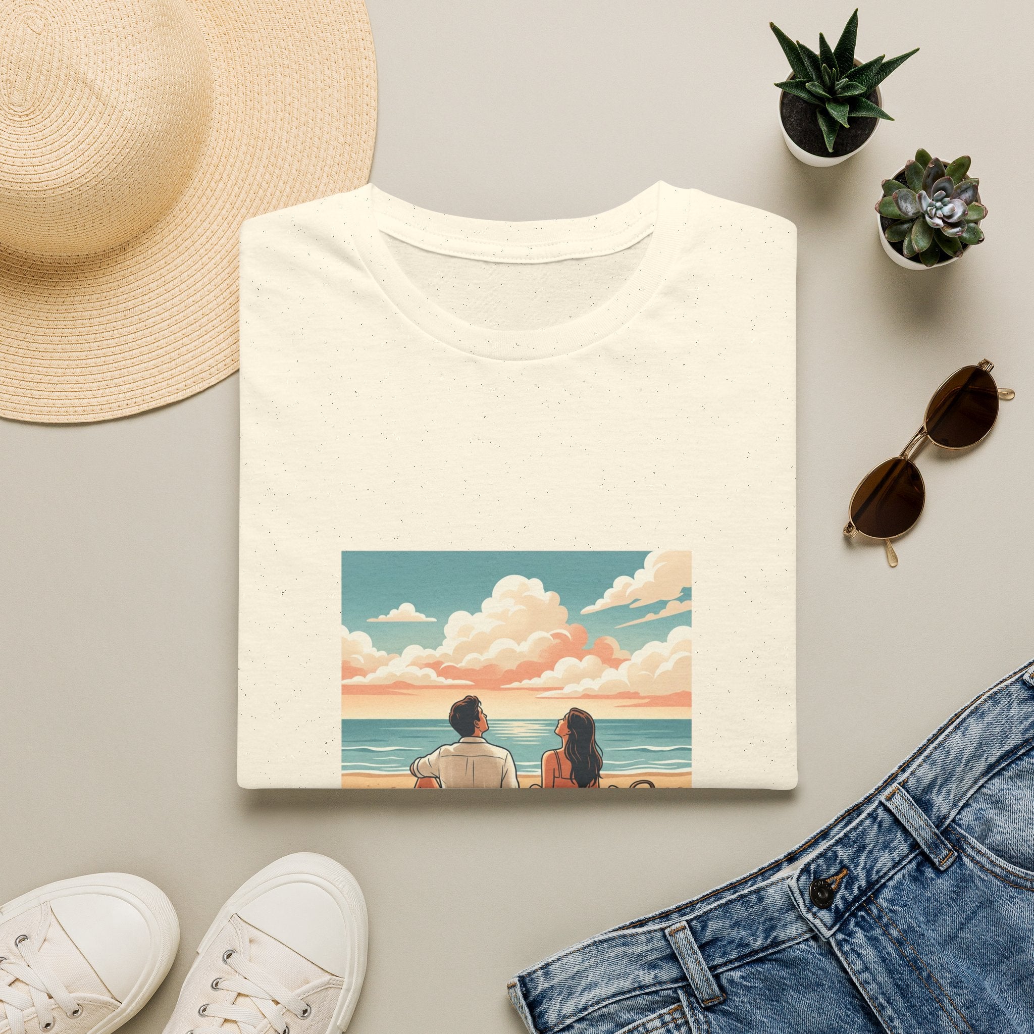 Beach Couples T-Shirt — 'Choosing Calm Today' Scenic Ocean Shirt