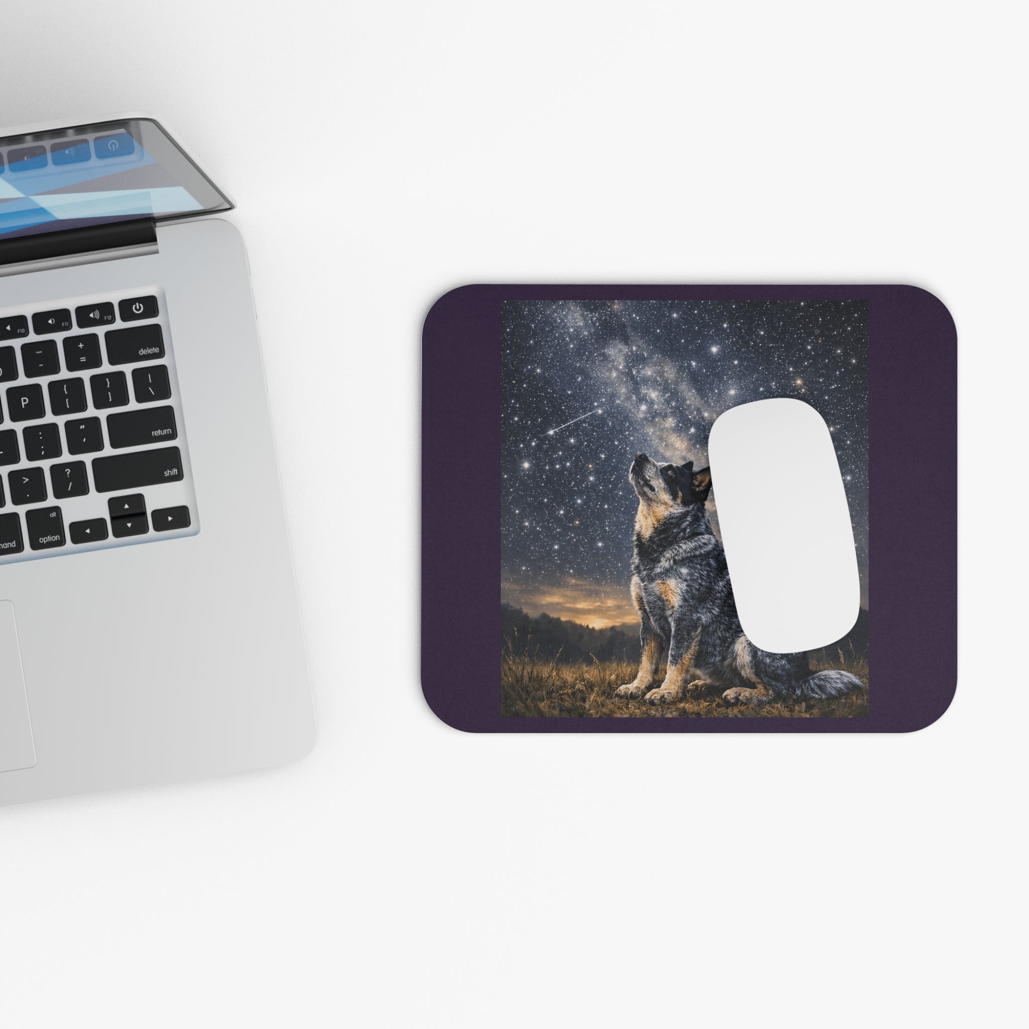 Stargazer Blue Heeler Dog Mouse Pad — Celestial Night Desk Mat for Animal Lovers