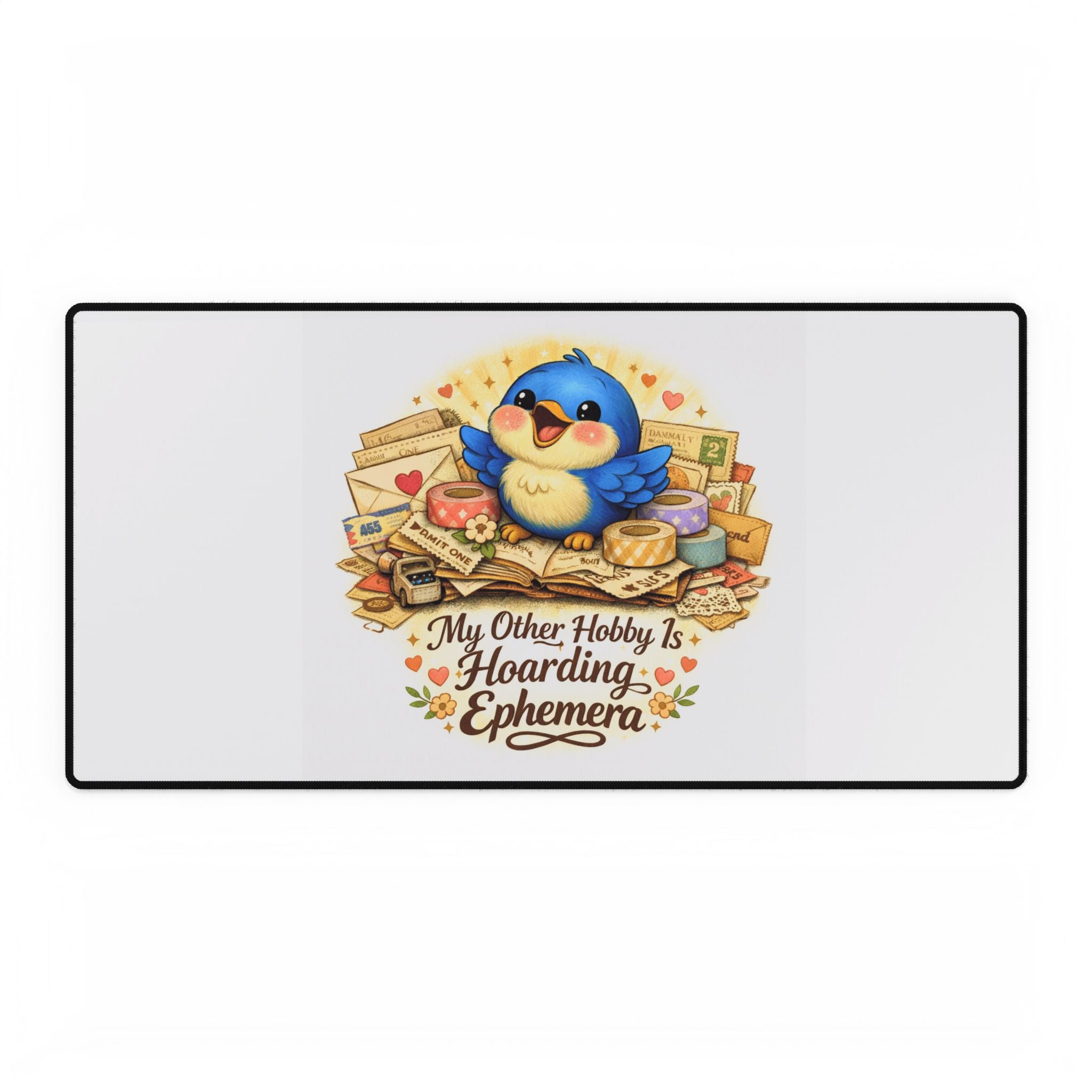 Ephemera Lover Bluebird Desk Mat – Craft Room Mat for Junk Journalers & Paper Collectors