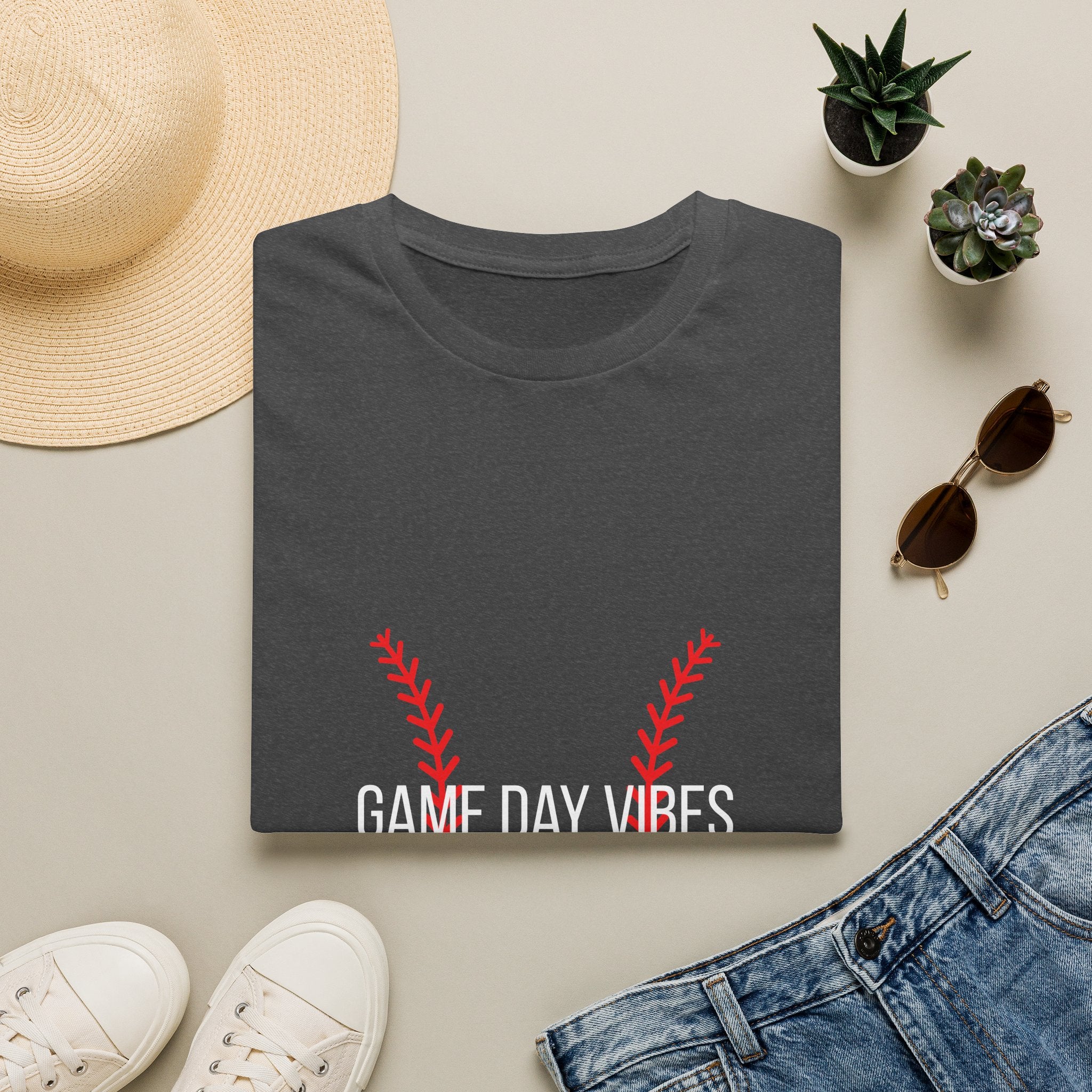 Baseball Stitch Tee — Minimal Red Stitch Design T-Shirt