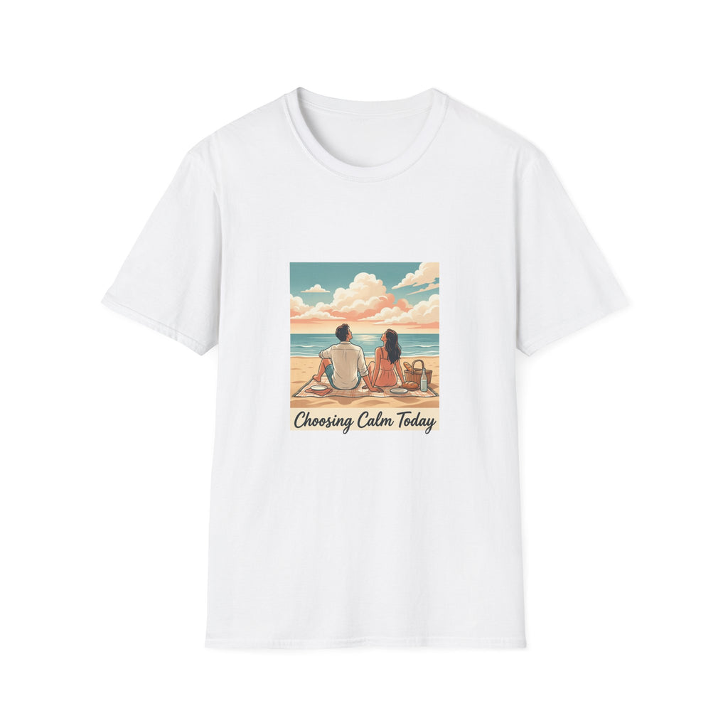 Beach Couples T-Shirt — 'Choosing Calm Today' Scenic Ocean Shirt