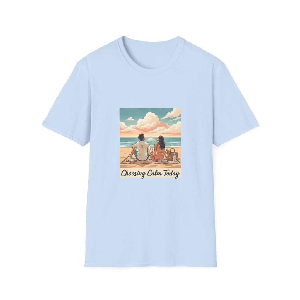 Beach Couples T-Shirt — 'Choosing Calm Today' Scenic Ocean Shirt
