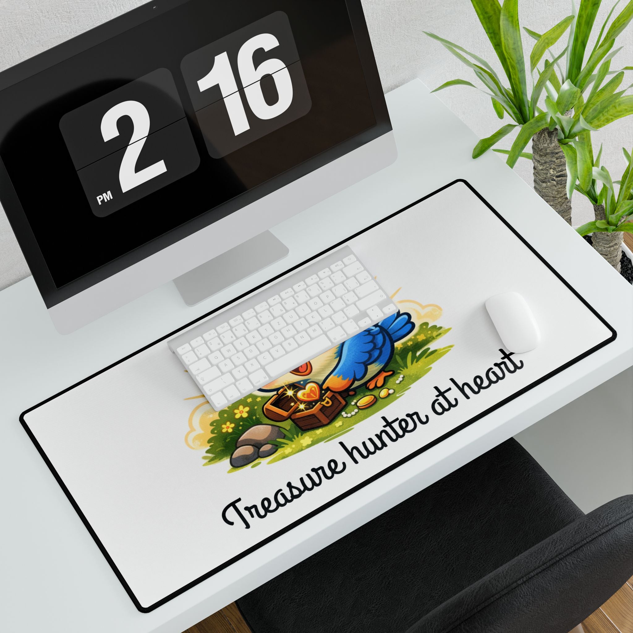 Treasure Hunter Bluebird Desk Mat – Whimsical Workspace Décor for Collectors & Creatives