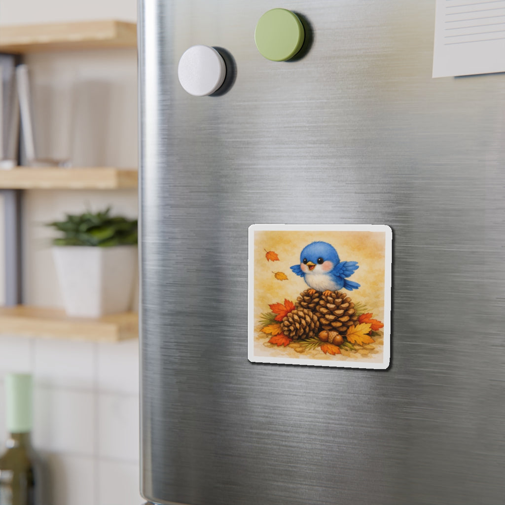 Bluebird Pinecone Magnet  Cute Fall Fridge Magnet  Autumn Leaves Kitchen Decor  Woodland Bird Magnet  Cozy Seasonal Gift