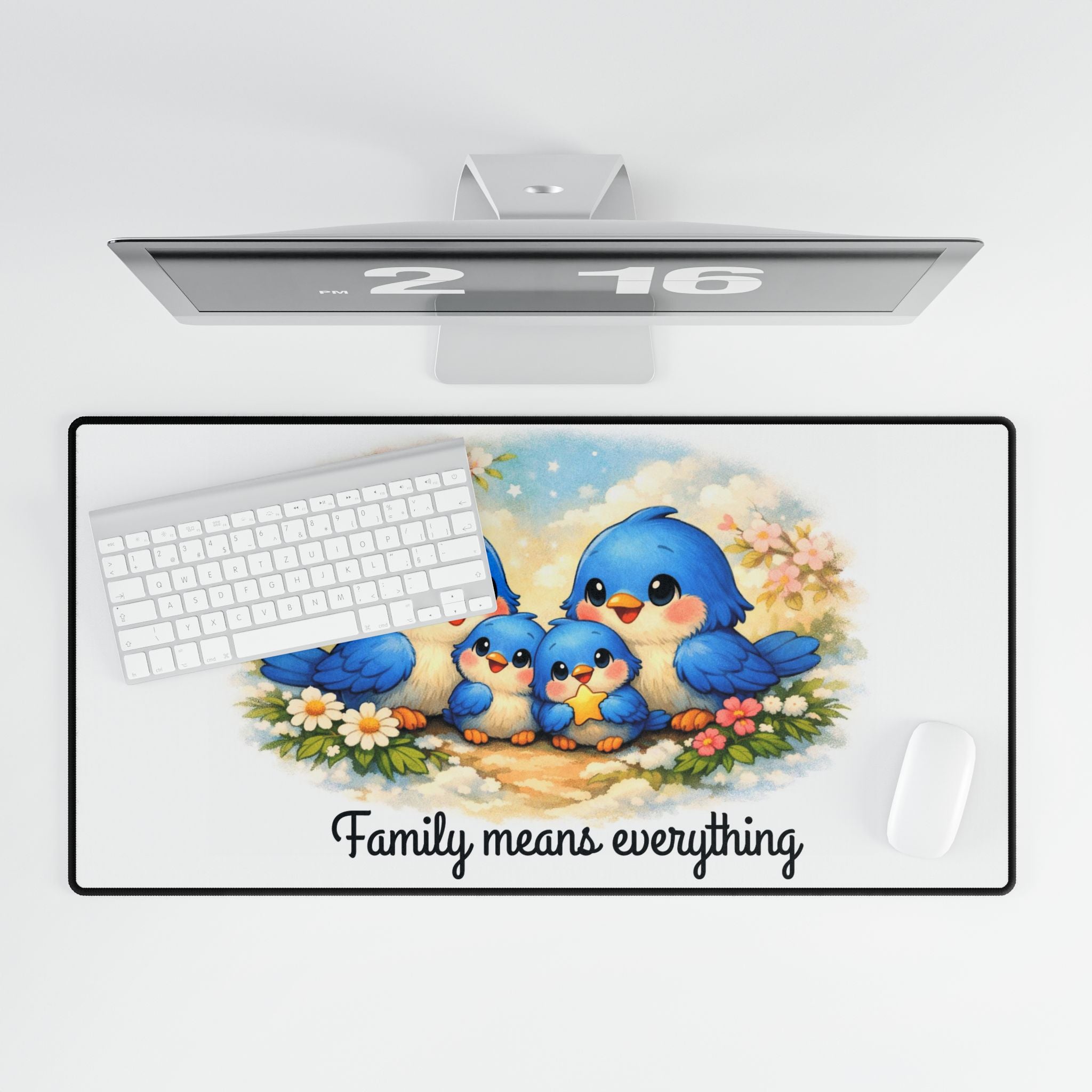 Family Bluebirds Desk Mat – Sentimental Office Décor for Moms, Grandmas & Nature Lovers