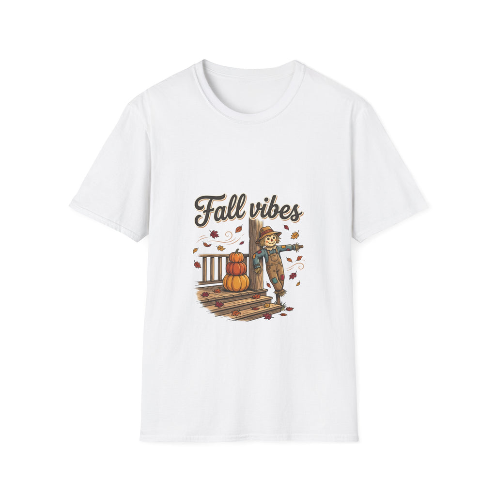 Fall Vibes T-Shirt — Cute Scarecrow & Pumpkin Autumn Graphic Tee