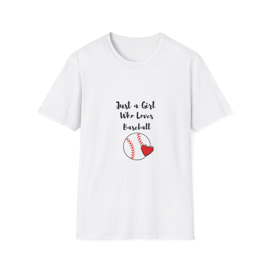 Baseball T-Shirt — “Just a Girl Who Loves Baseball” Cute Soft Tee for Fans & Players