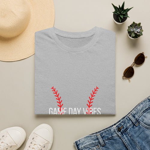 Baseball Stitch Tee — Minimal Red Stitch Design T-Shirt