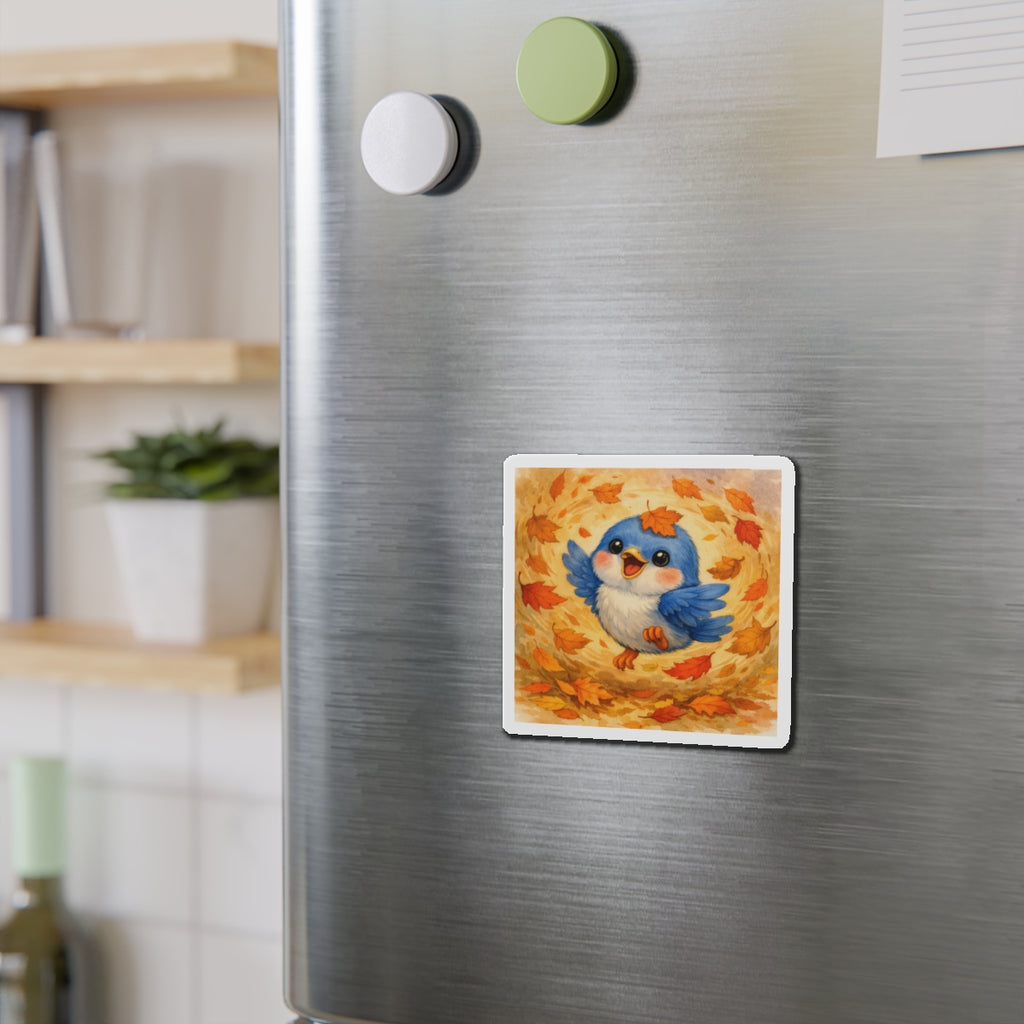 Swirling Leaves Bluebird Die‑Cut Magnet – Cozy Fall Watercolor Design