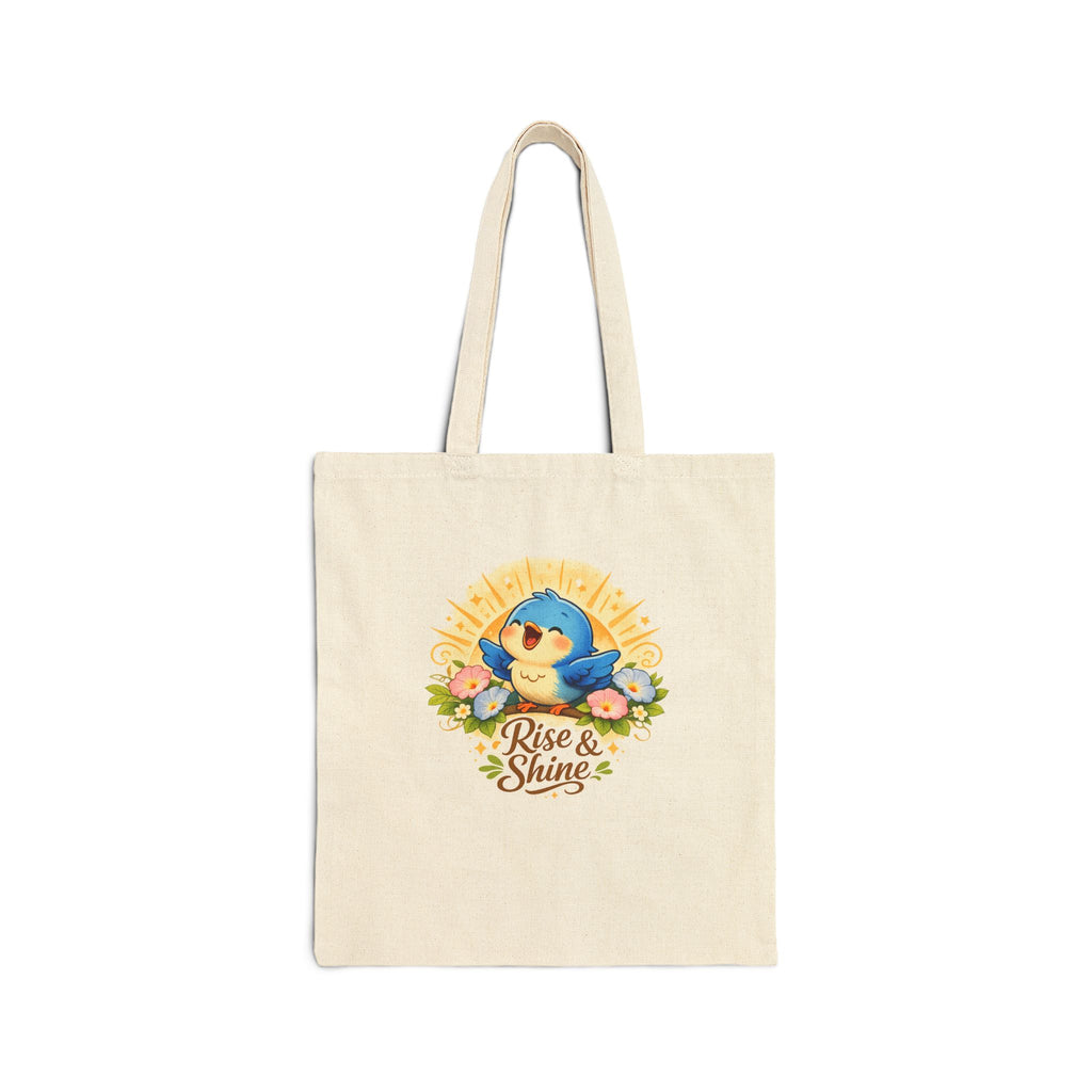 Rise & Shine Bluebird Cotton Tote Bag — Cute Morning Floral Reusable Grocery Tote