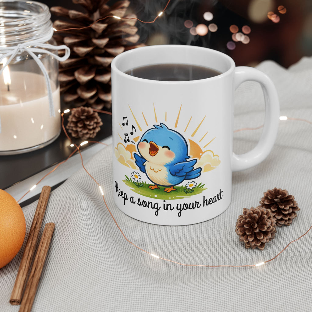 Singing Bluebird Mug – Inspirational Music Lover Gift – ‘Keep a Song in Your Heart’