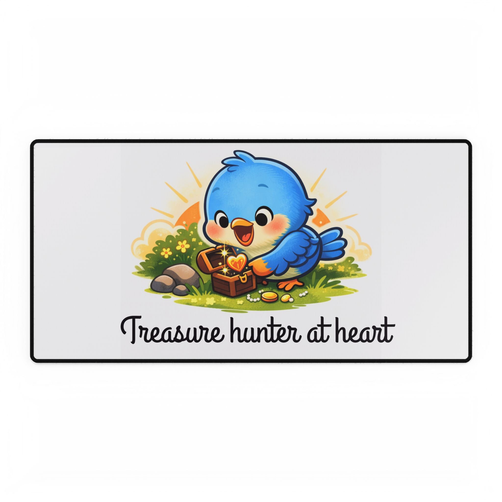 Treasure Hunter Bluebird Desk Mat – Whimsical Workspace Décor for Collectors & Creatives