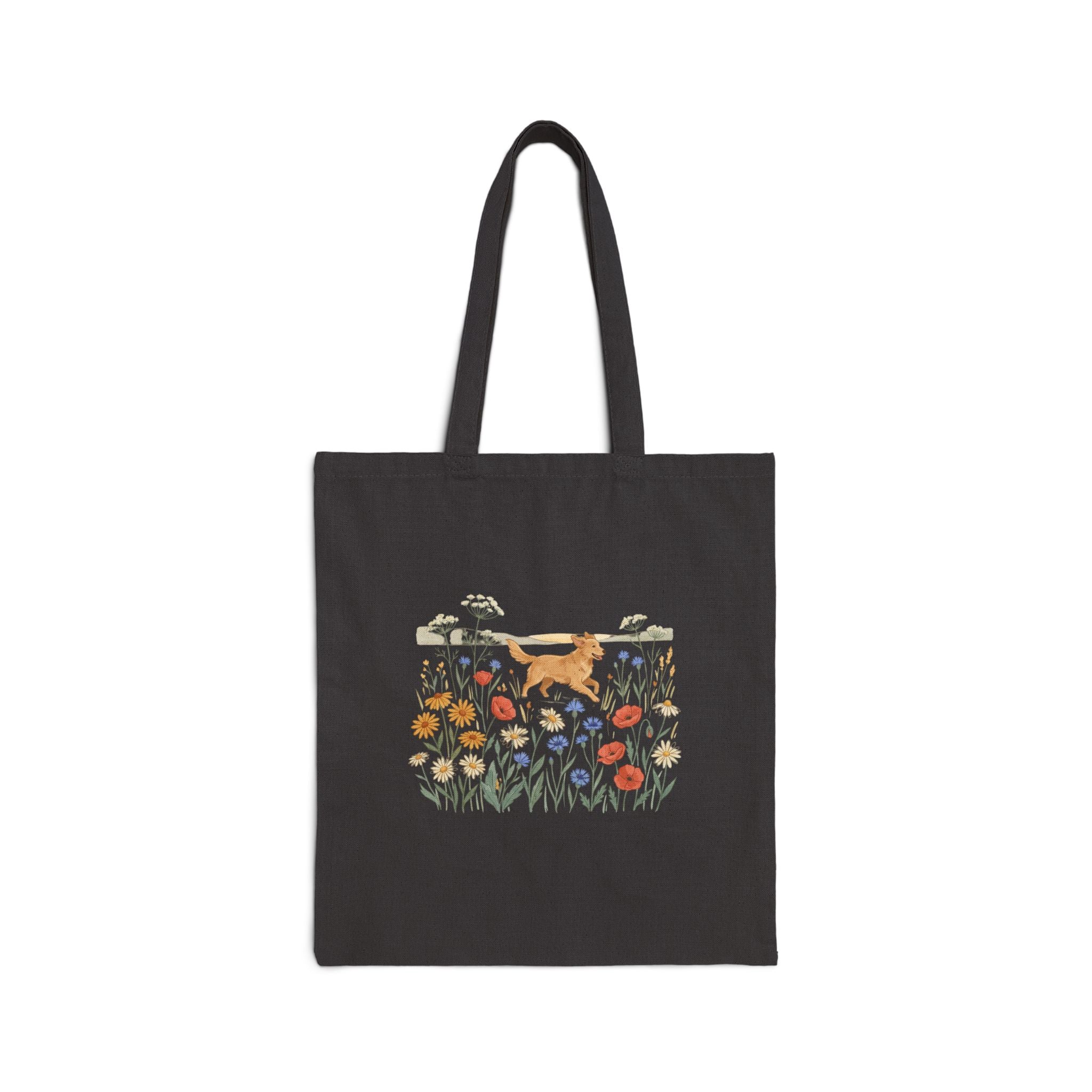 Canvas Tote Bag — Golden Retriever in Wildflower Field Tote