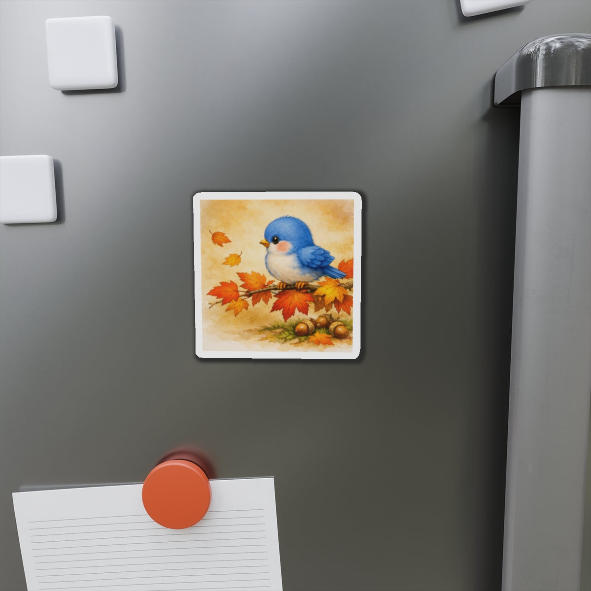 Bluebird Maple Branch Magnet  Cute Fall Fridge Magnet  Autumn Leaves Kitchen Decor  Woodland Bird Magnet  Cozy Seasonal Gift