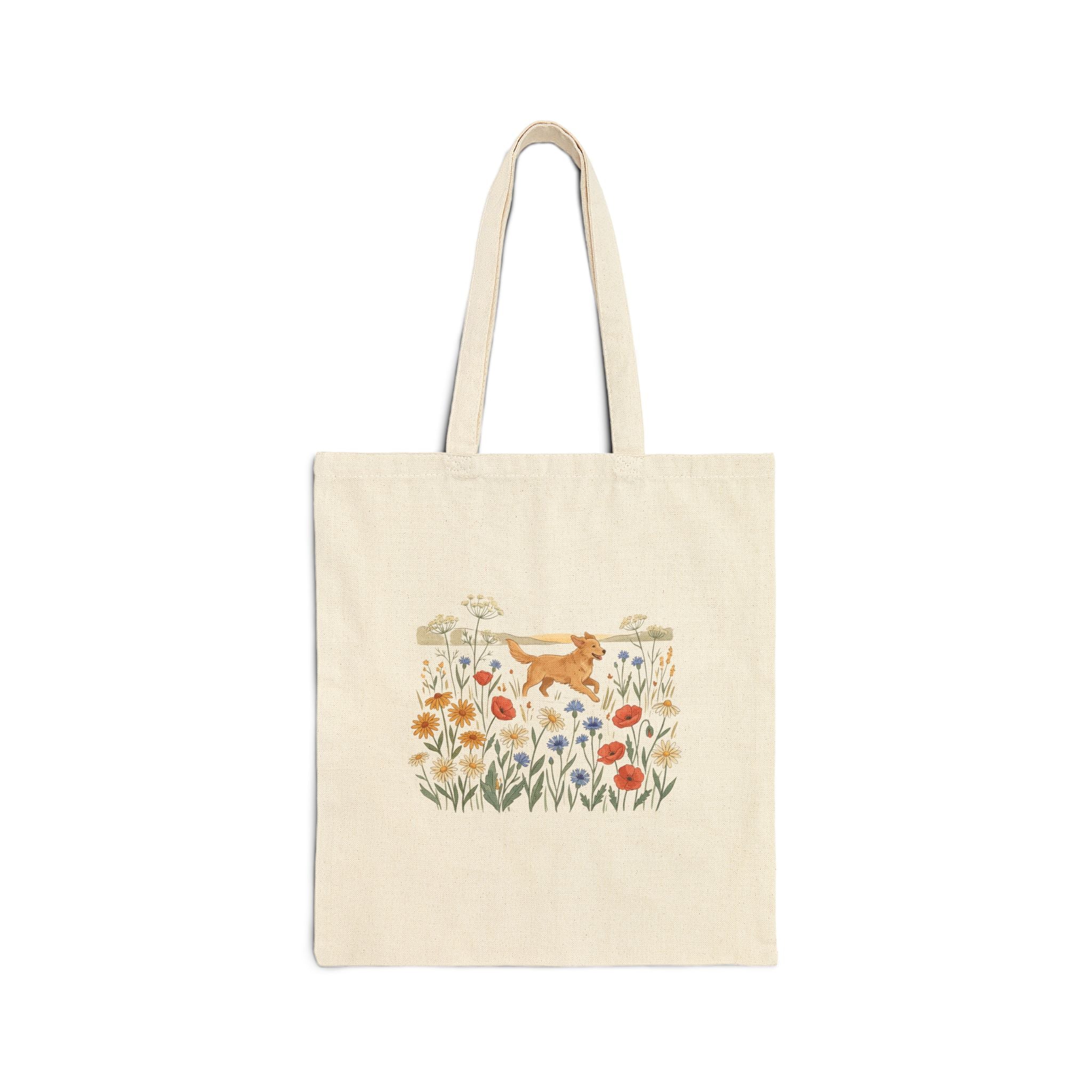 Canvas Tote Bag — Golden Retriever in Wildflower Field Tote