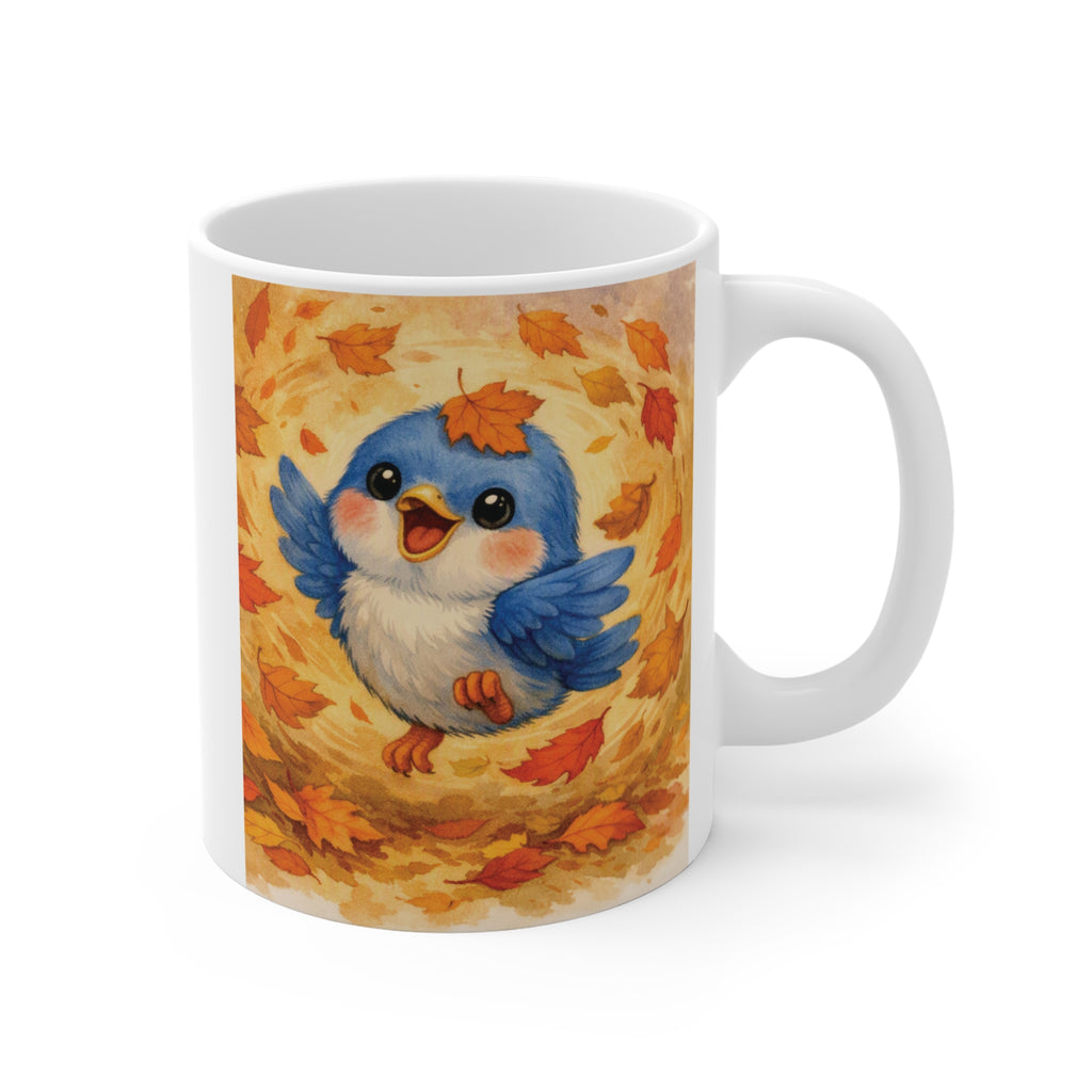 Bluebird in Swirling Leaves Fall Mug – Watercolor Autumn Coffee Cup