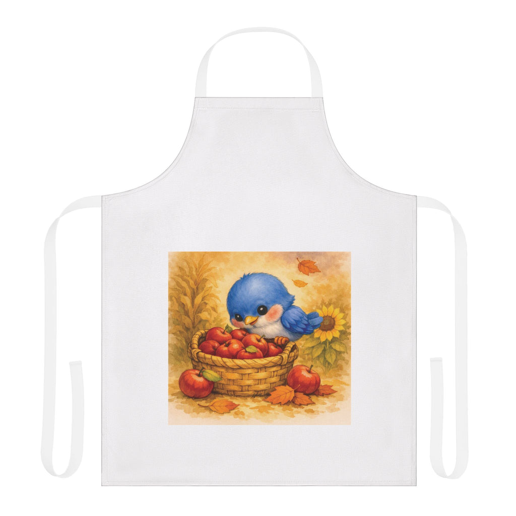 Bluebird & Apple Basket Fall Apron – Cozy Watercolor Kitchen Gift for Autumn Baking