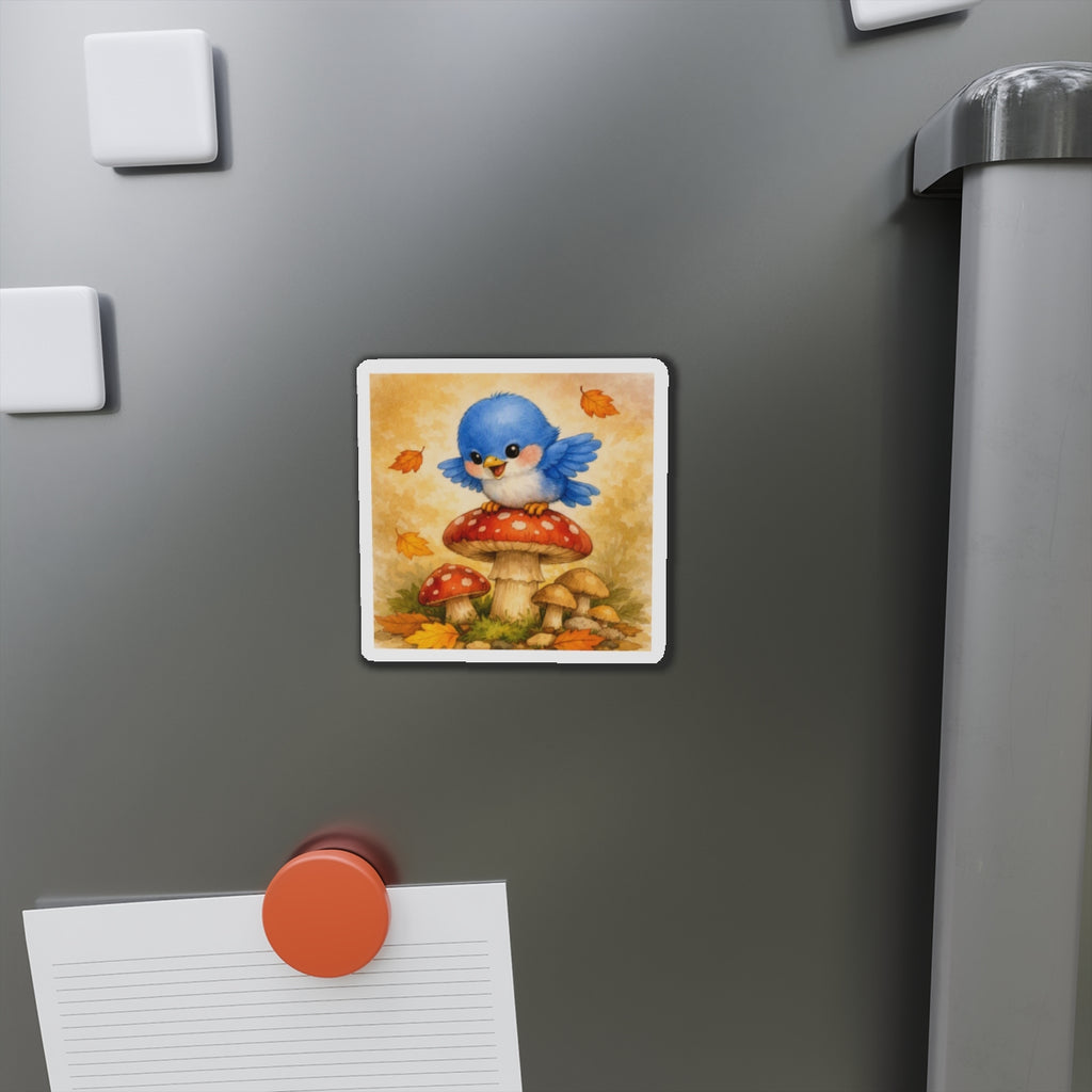 Bluebird Mushroom Magnet  Cute Fall Fridge Magnet  Autumn Woodland Kitchen Decor  Whimsical Bird Magnet  Cozy Seasonal Gift