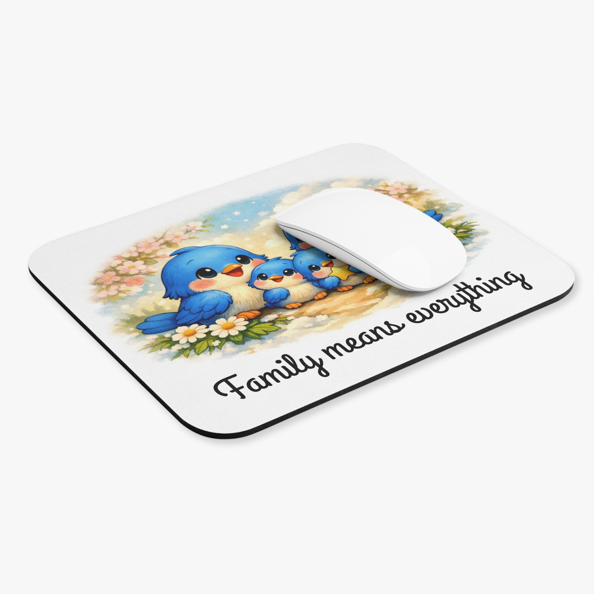 Family Bluebirds Mouse Pad – Sentimental Desk Décor for Moms, Grandmas & Bird Lovers