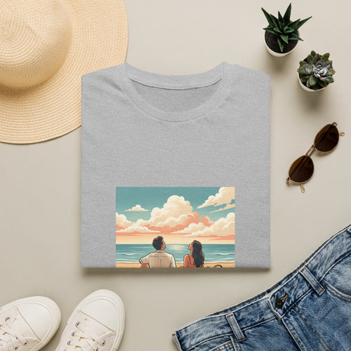 Beach Couples T-Shirt — 'Choosing Calm Today' Scenic Ocean Shirt