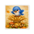 Bluebird Wheat Stack Magnet  Cute Fall Fridge Magnet  Autumn Harvest Kitchen Decor  Woodland Bird Magnet  Cozy Seasonal Gift