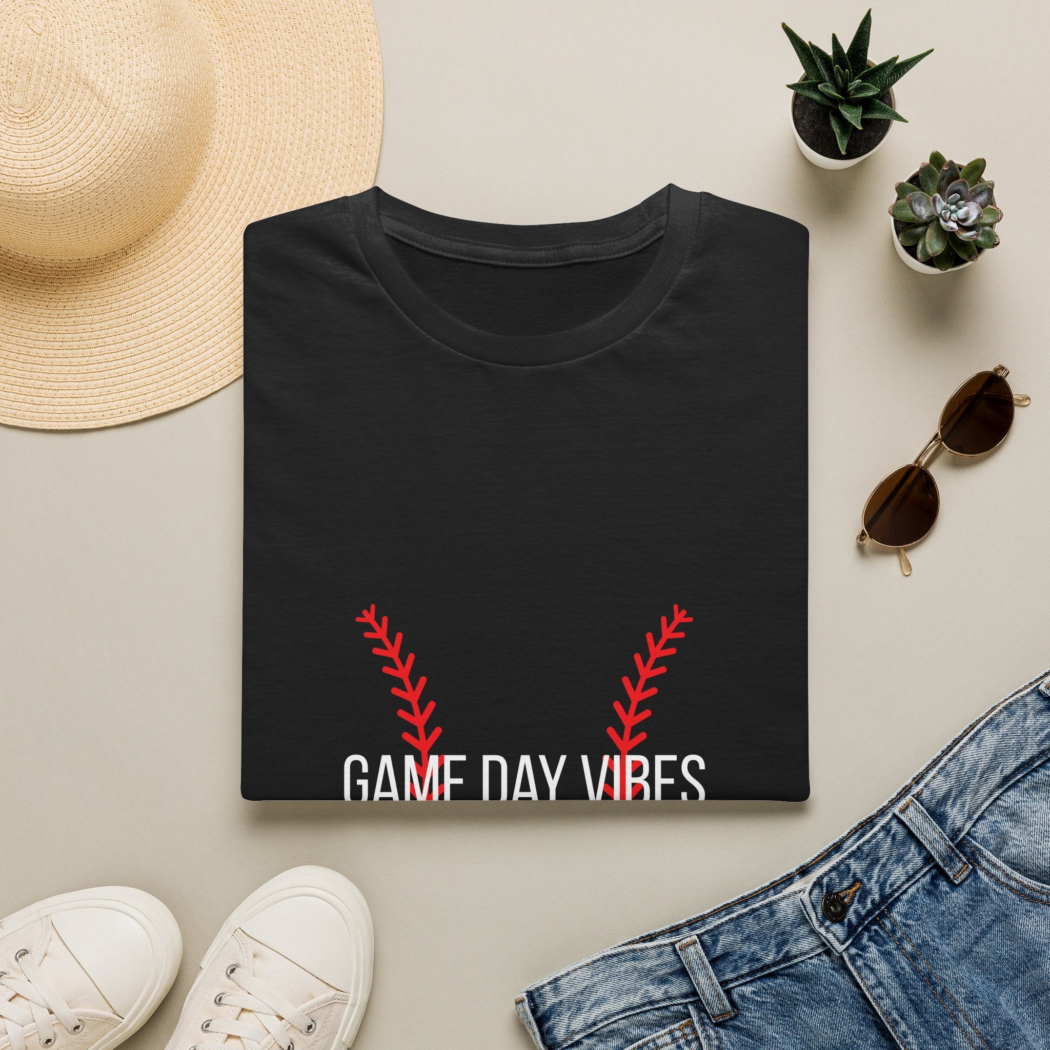 Baseball Stitch Tee — Minimal Red Stitch Design T-Shirt